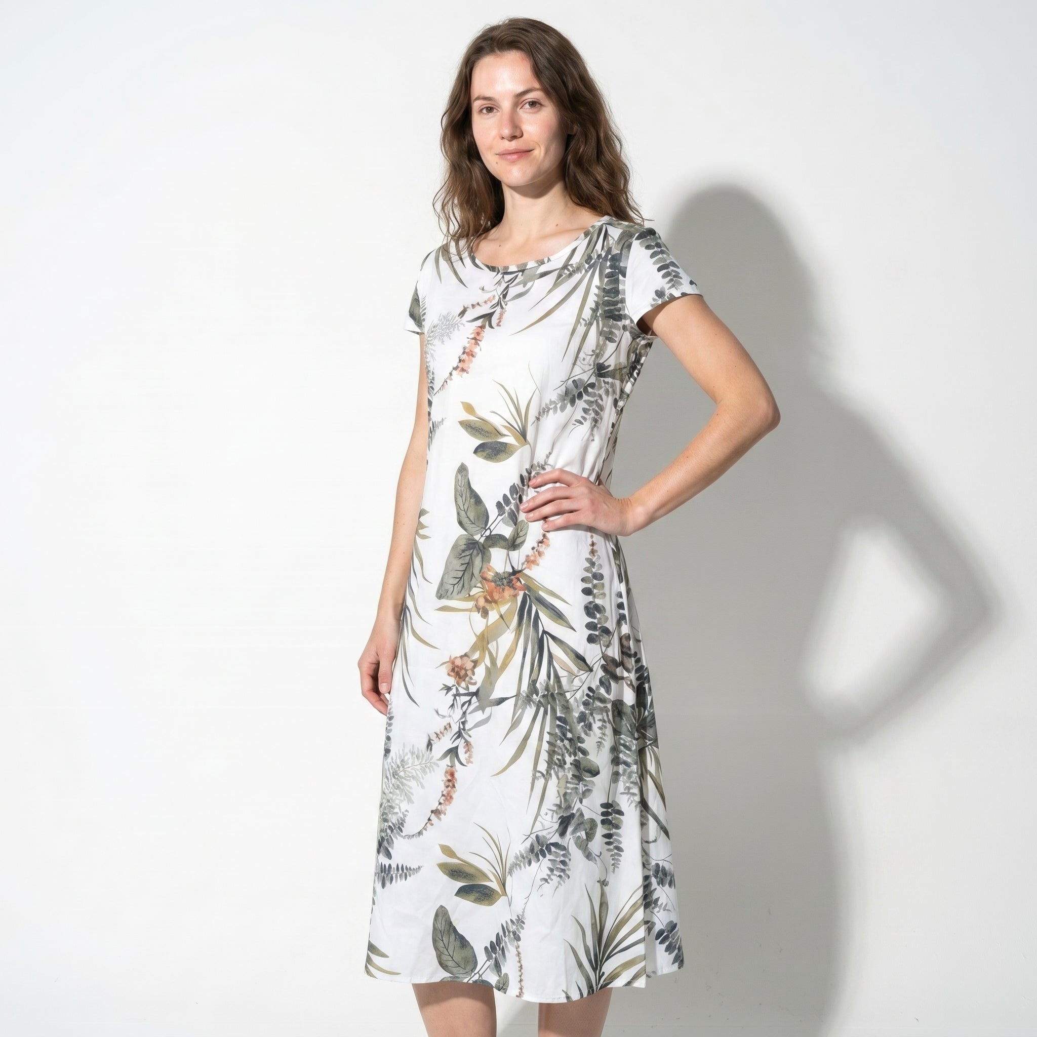 Clara - Women's Summer Print Cap Sleeve Midi Dress - Dresses - White - Taylor & Bennett
