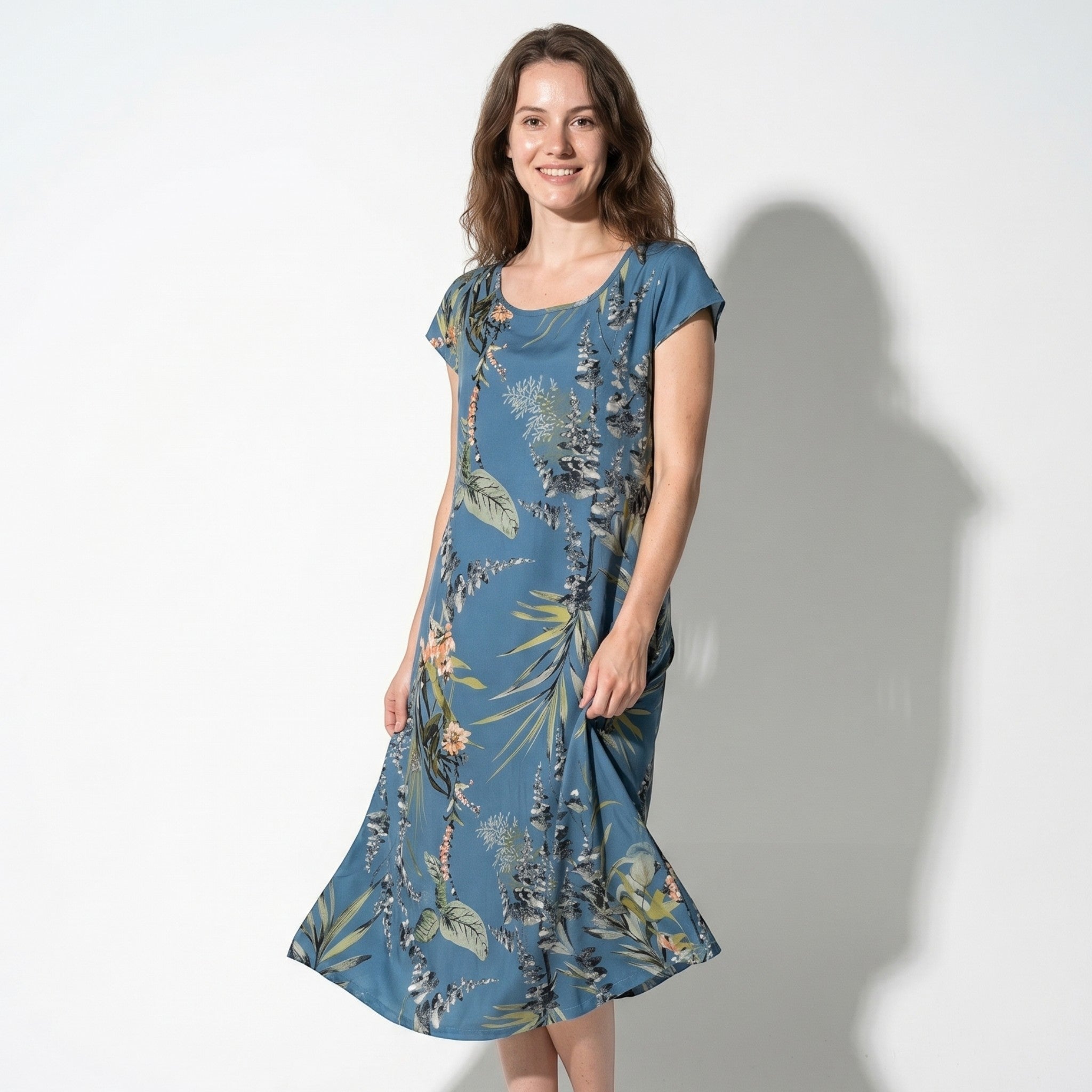 Clara - Women's Summer Print Cap Sleeve Midi Dress - Dresses - Navy Blue - Taylor & Bennett