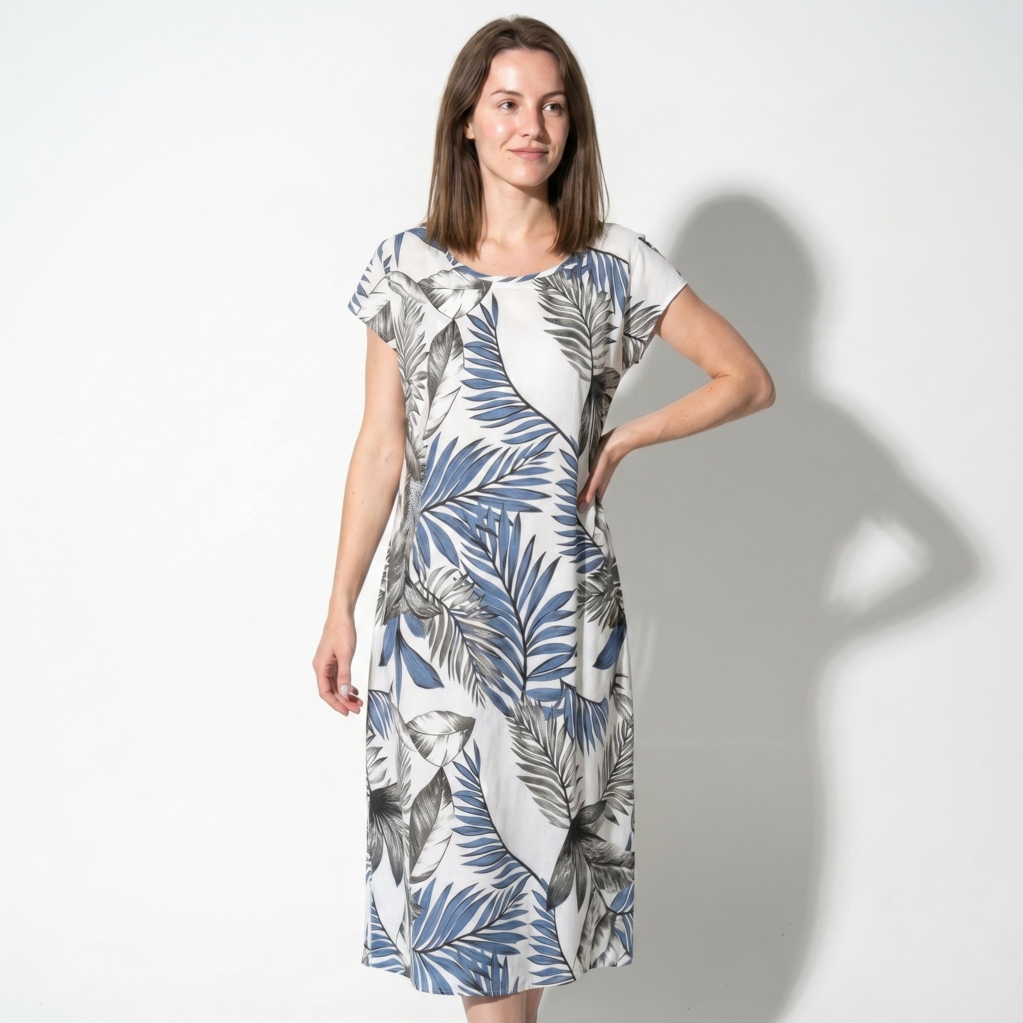 Clara - Women's Summer Print Cap Sleeve Midi Dress - Dresses - Blue - Taylor & Bennett