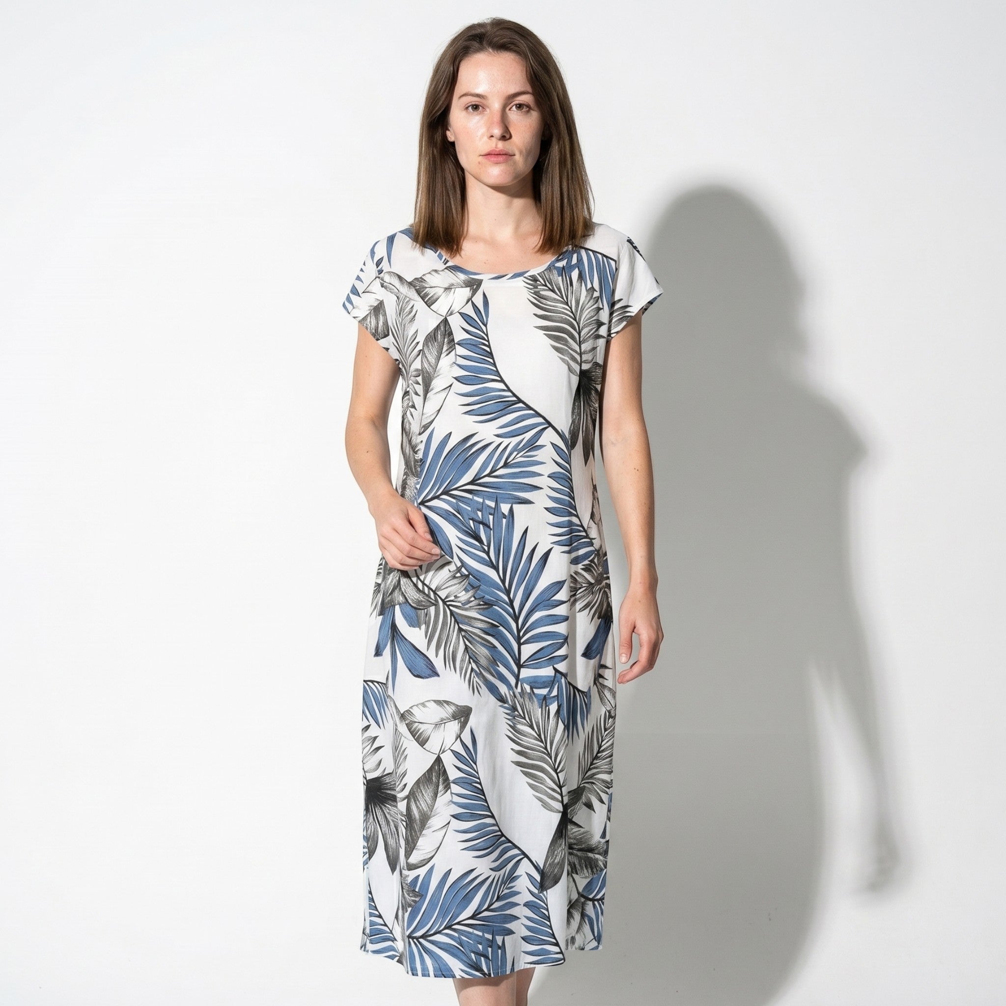 Clara - Women's Summer Print Cap Sleeve Midi Dress - Dresses - Blue - Taylor & Bennett