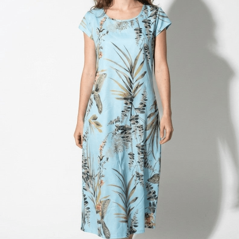 Clara - Women's Summer Print Cap Sleeve Midi Dress - Dresses - Light Blue - Taylor & Bennett