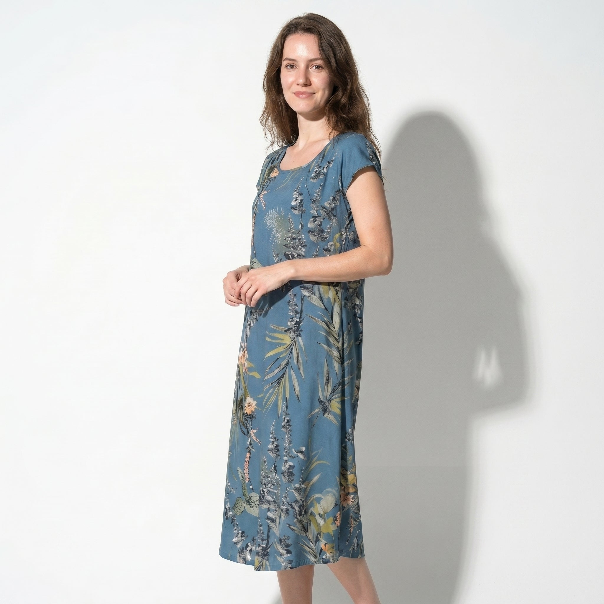 Clara - Women's Summer Print Cap Sleeve Midi Dress - Dresses - Navy Blue - Taylor & Bennett