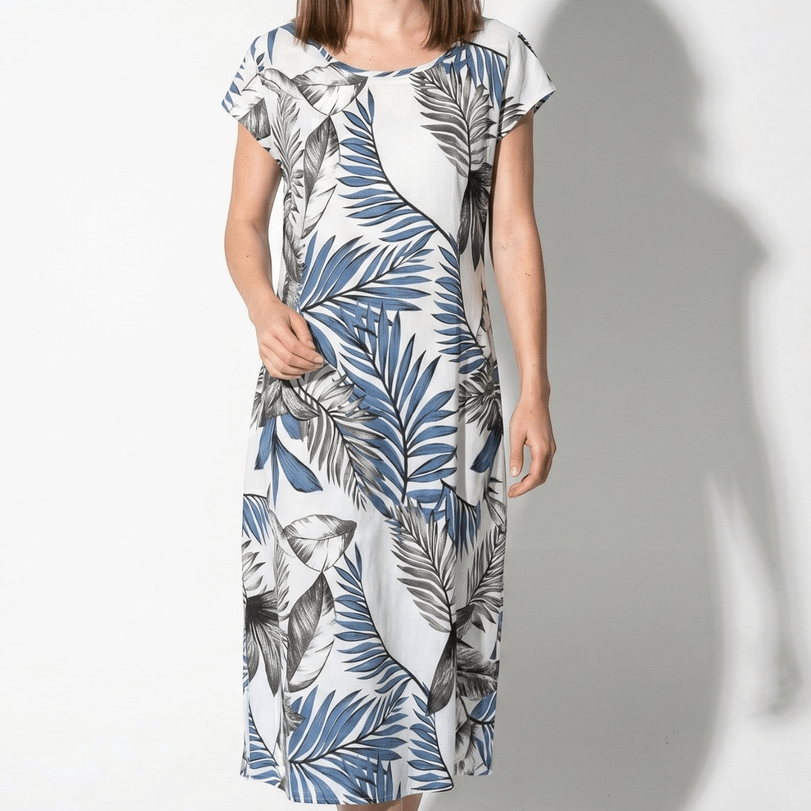 Clara - Women's Summer Print Cap Sleeve Midi Dress - Dresses - Blue - Taylor & Bennett