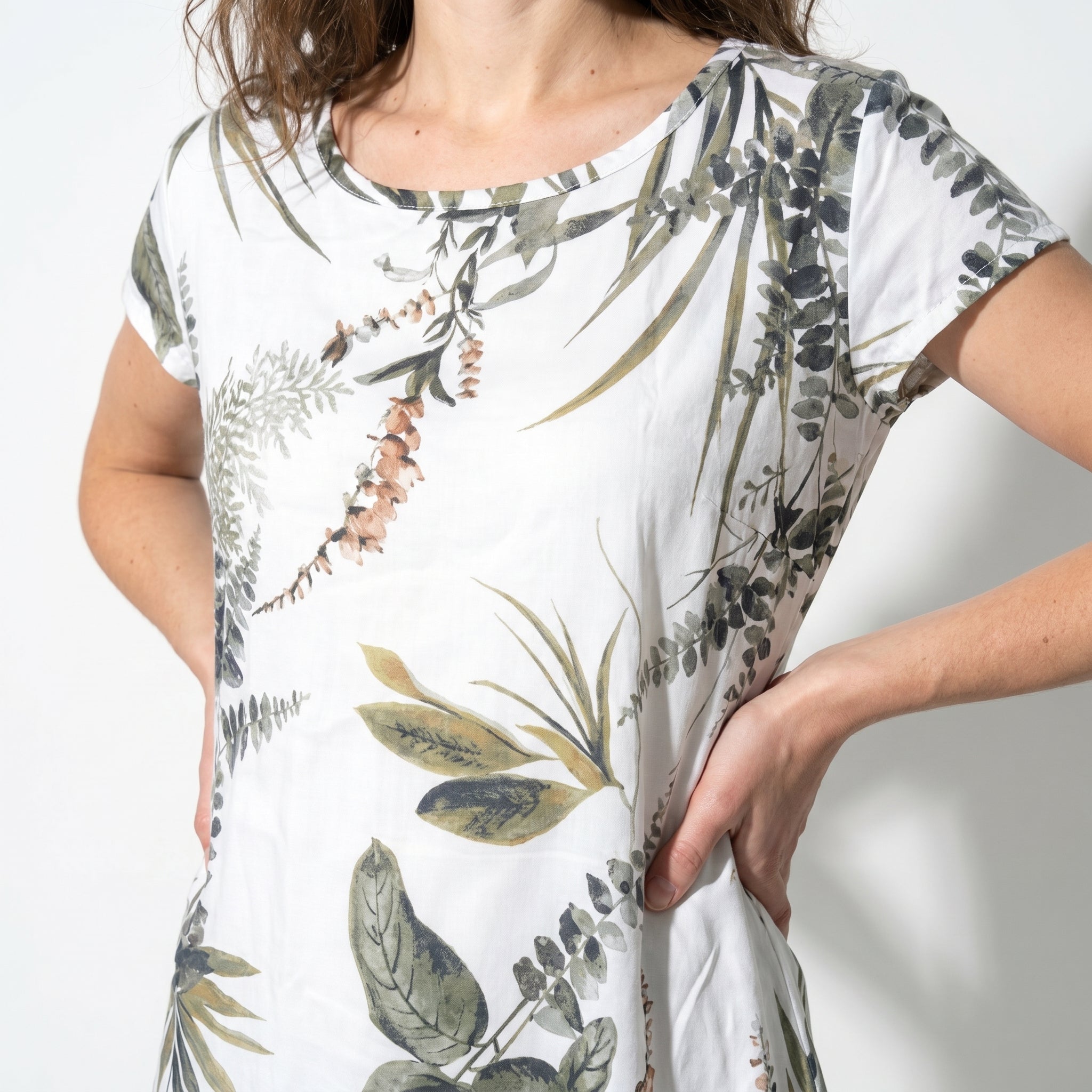Clara - Women's Summer Print Cap Sleeve Midi Dress - Dresses - White - Taylor & Bennett