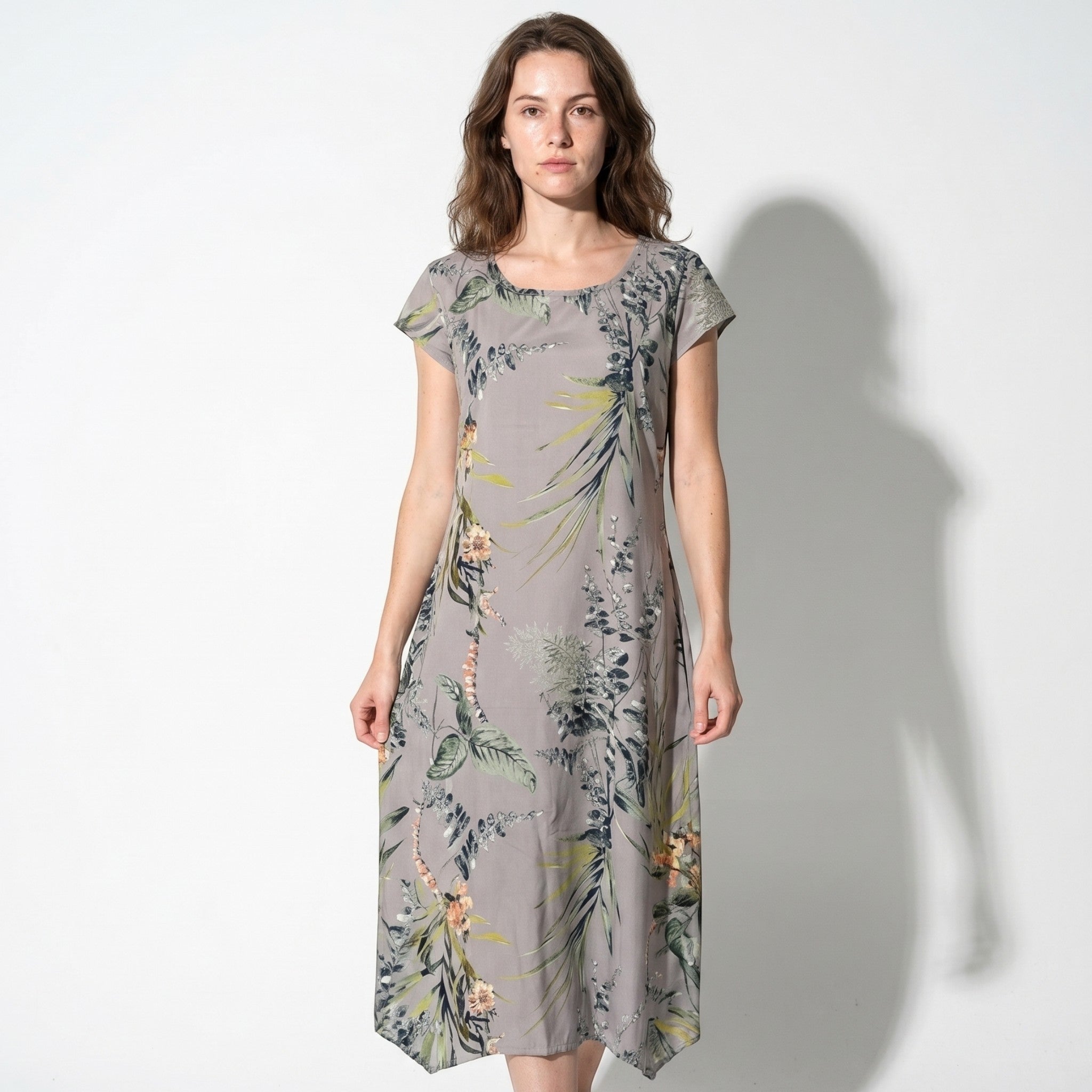 Clara - Women's Summer Print Cap Sleeve Midi Dress - Dresses - Brown - Taylor & Bennett