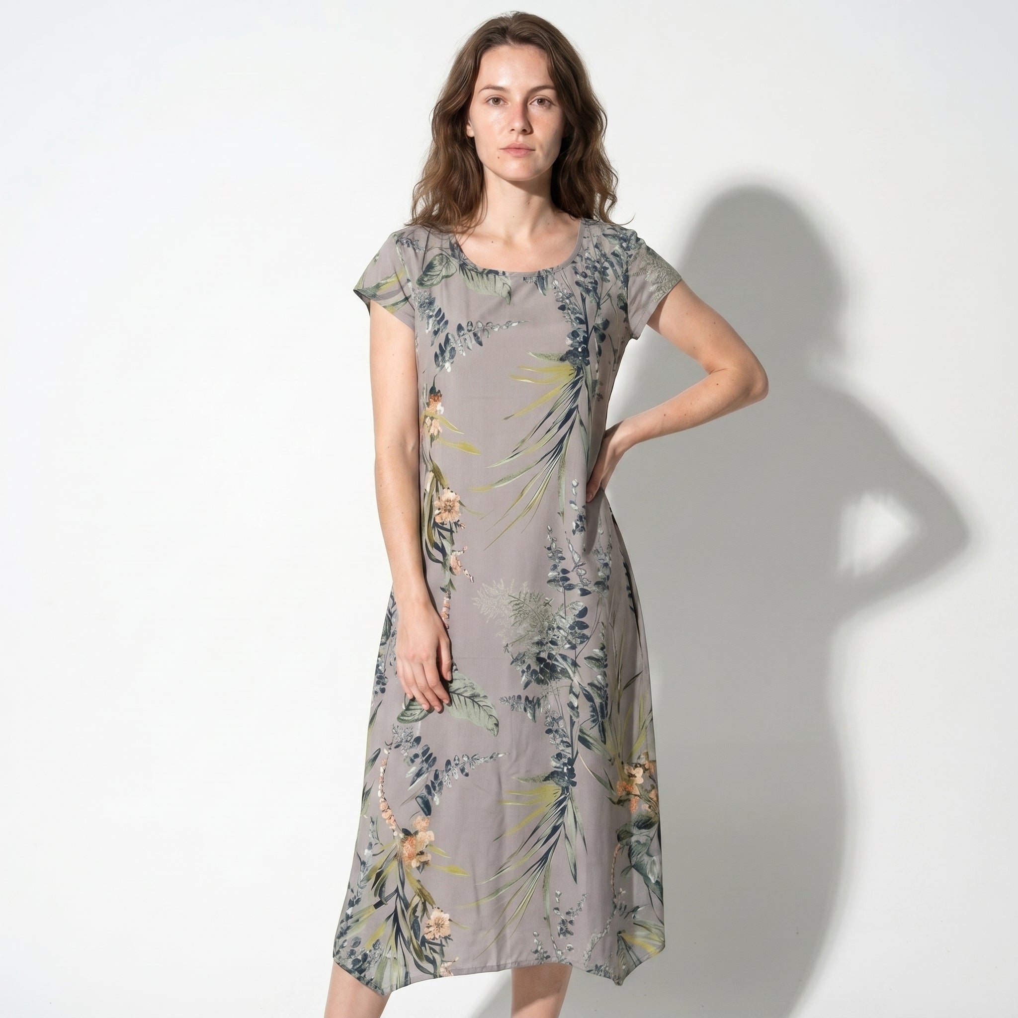Clara - Women's Summer Print Cap Sleeve Midi Dress - Dresses - Brown - Taylor & Bennett