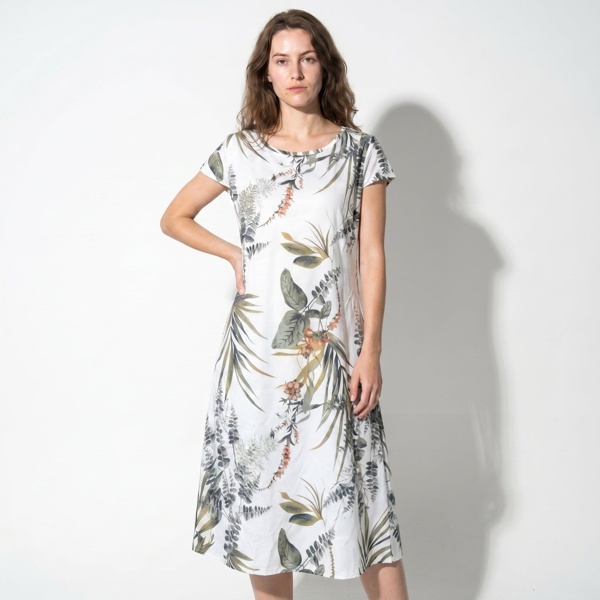 Clara - Women's Summer Print Cap Sleeve Midi Dress - Dresses - White - Taylor & Bennett
