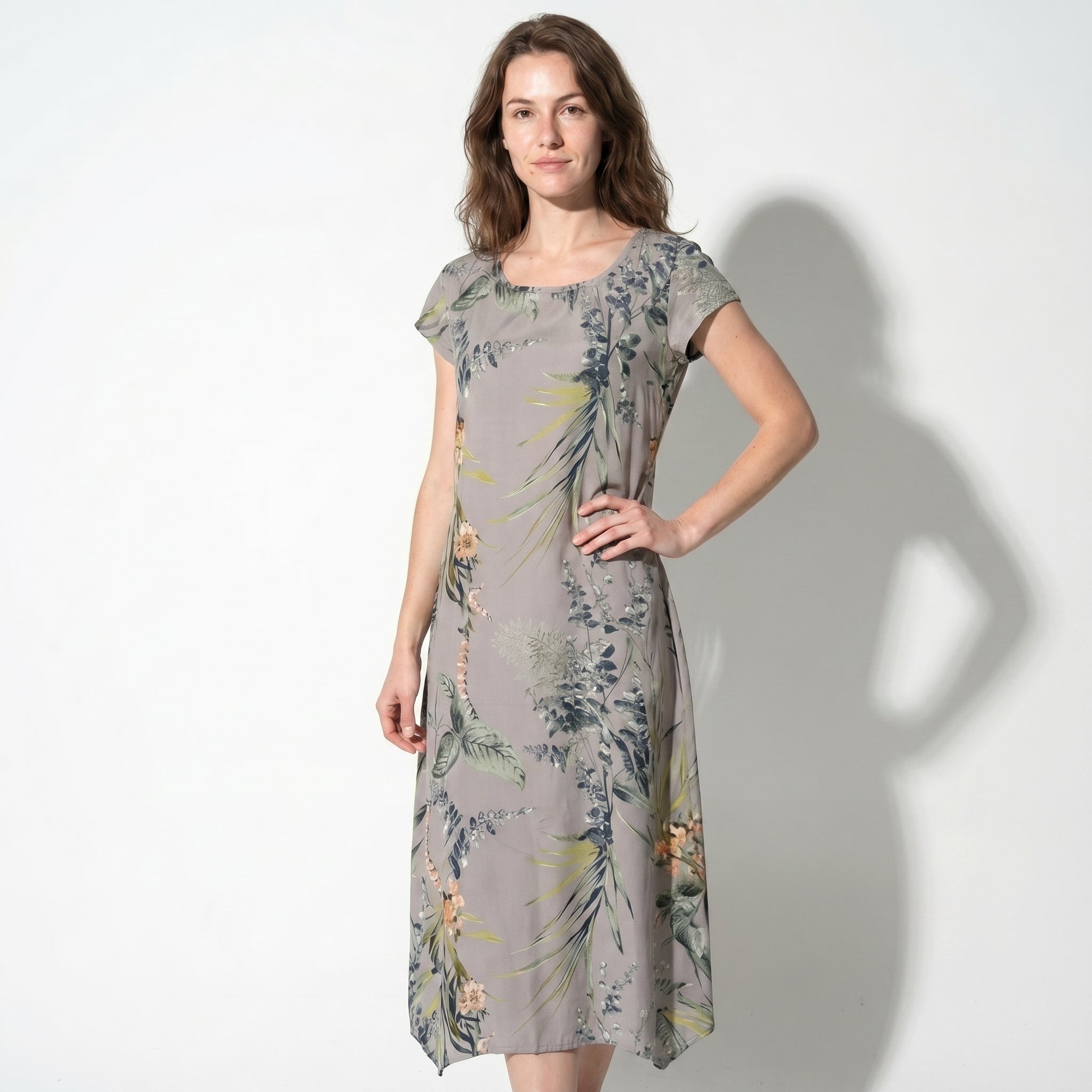 Clara - Women's Summer Print Cap Sleeve Midi Dress - Dresses - Brown - Taylor & Bennett