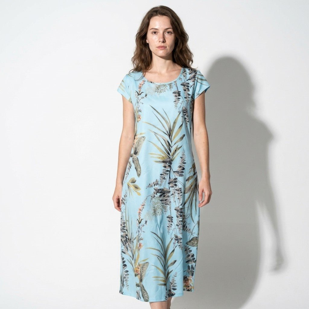 Clara - Women's Summer Print Cap Sleeve Midi Dress - Dresses - Light Blue - Taylor & Bennett