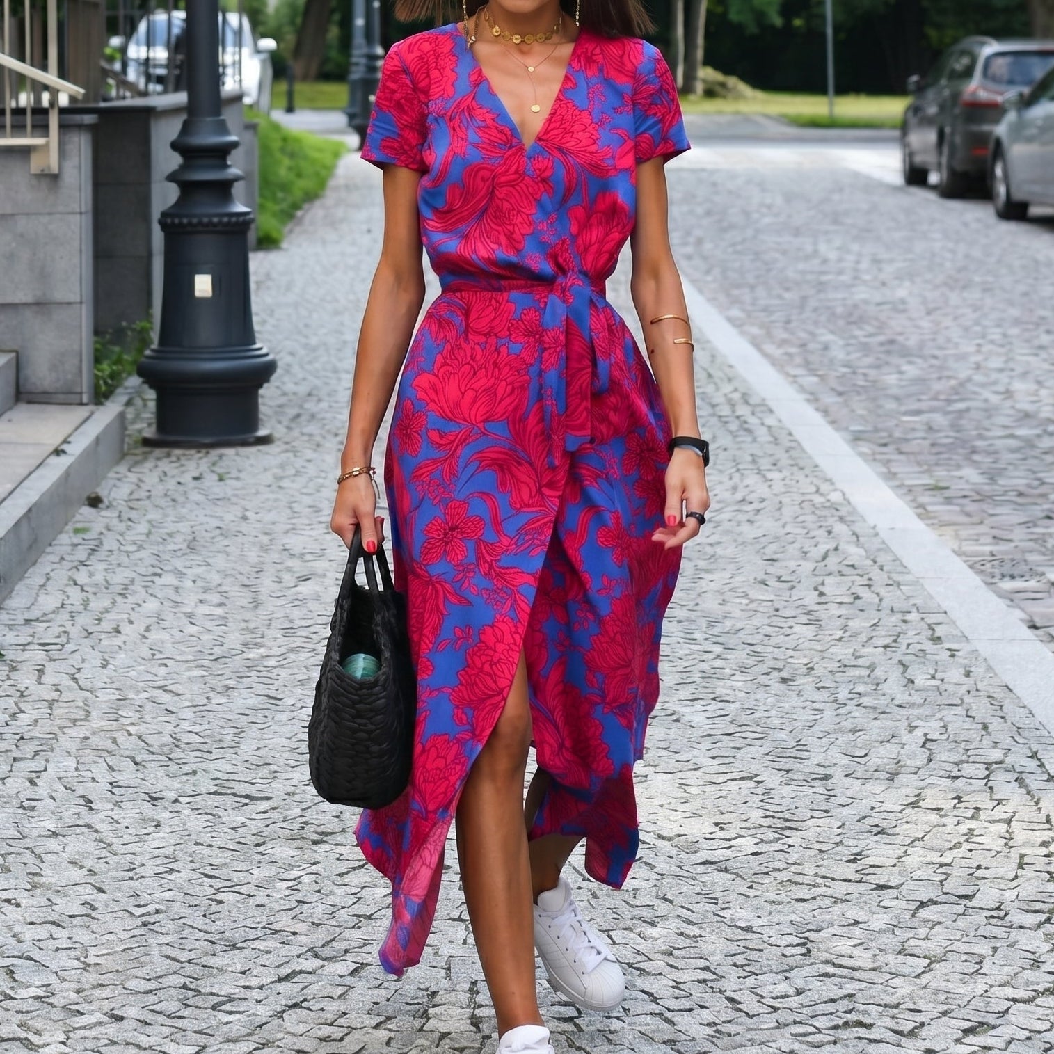 Clara - Women's Summer Vintage Floral Wrap Maxi Dress - Maxi Dress - Red - Taylor & Bennett