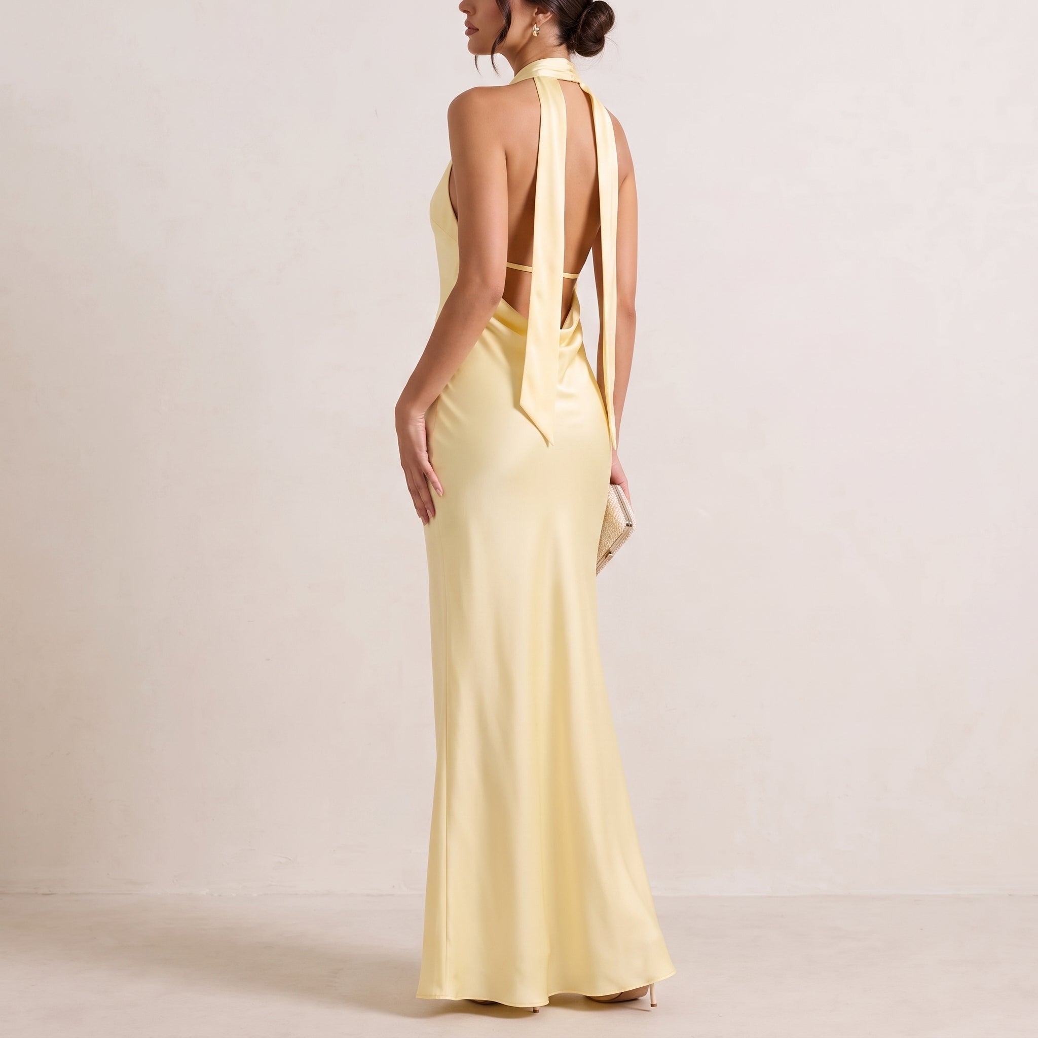 Clara - Women's Wedding Guest Maxi Dress with Neck Scarf - Dresses - Yellow - Taylor & Bennett