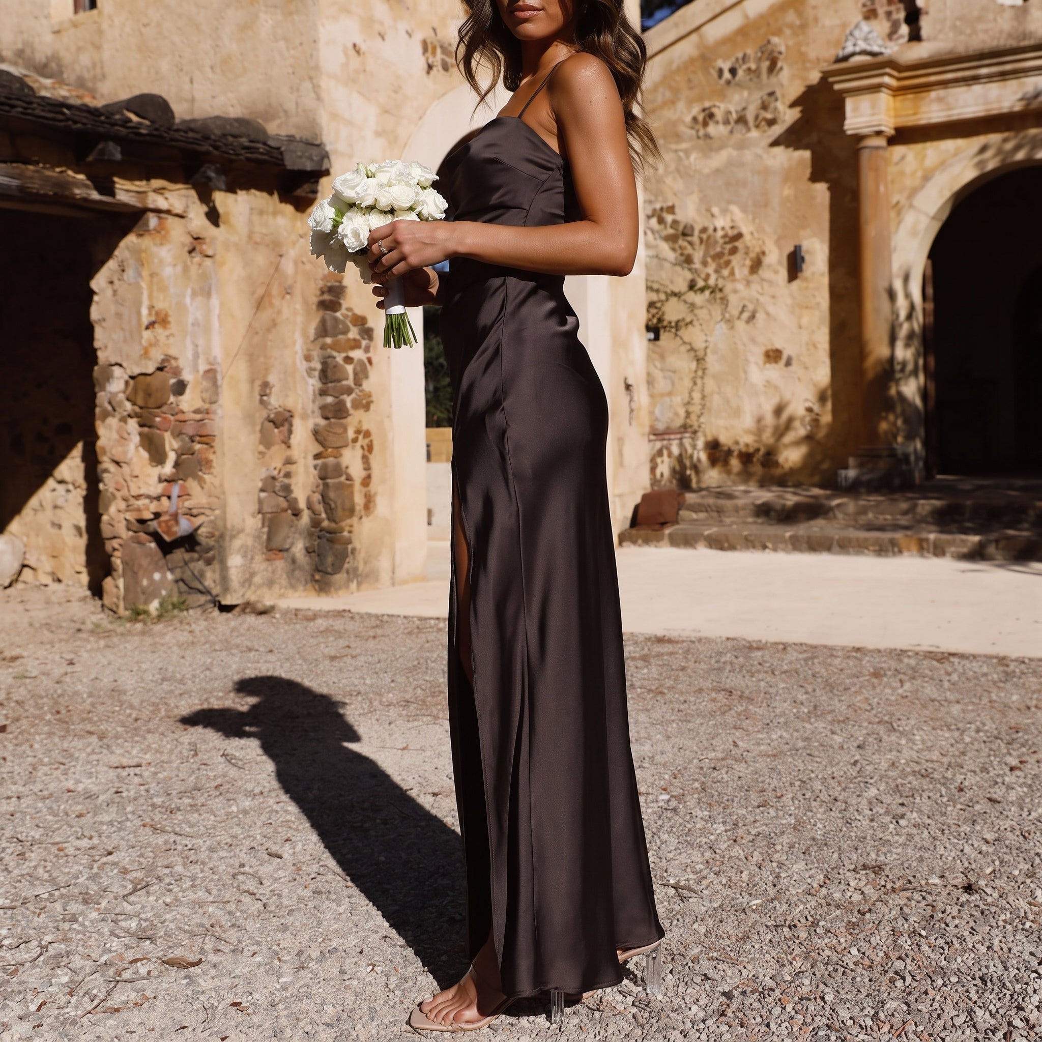 Clara - Women's Wedding Guest Spaghetti Strap Split Maxi Dress - Dresses - Black - Taylor & Bennett