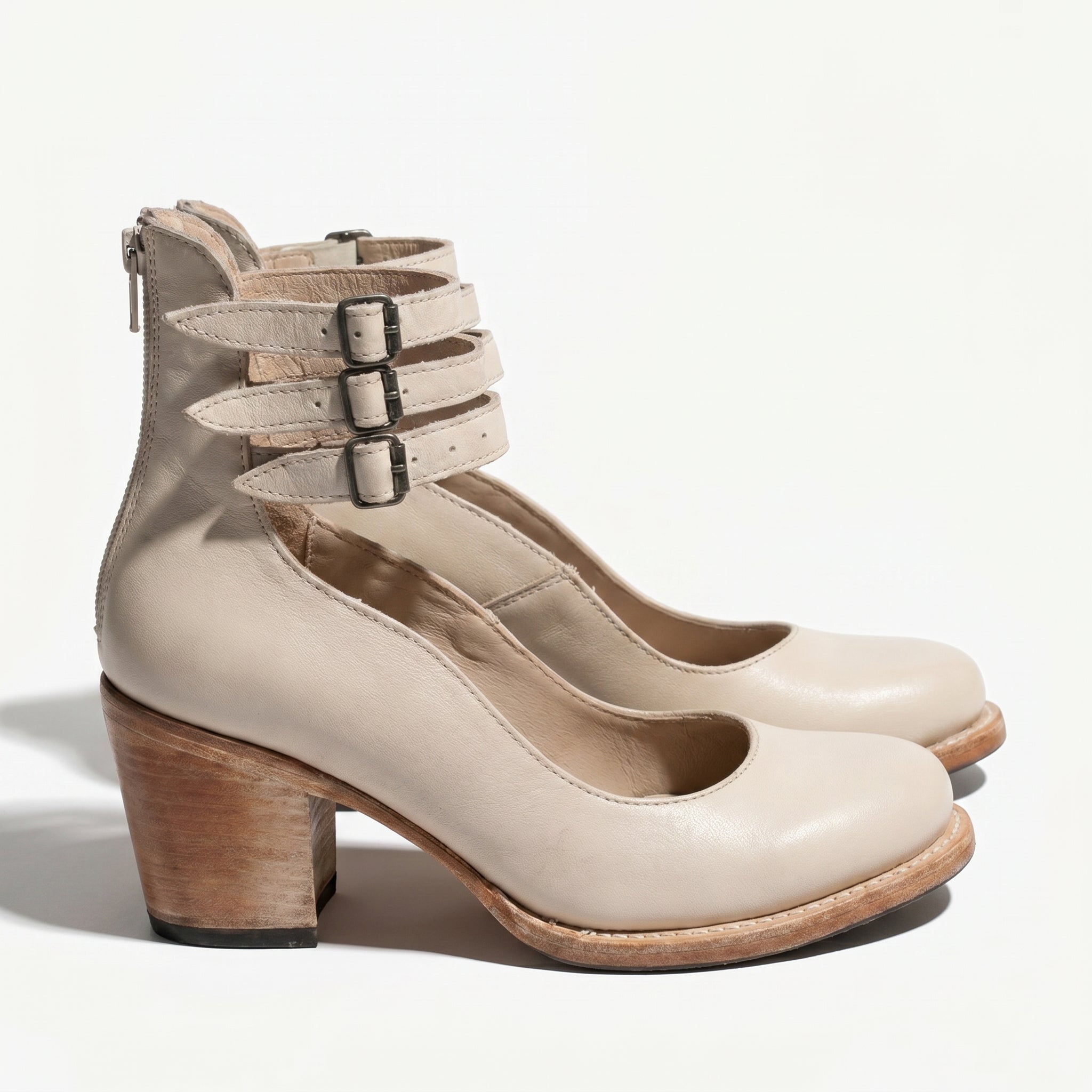 Daisy - Daisy  - Women's Ankle Strap Block Heels - Sandals - White - Taylor & Bennett