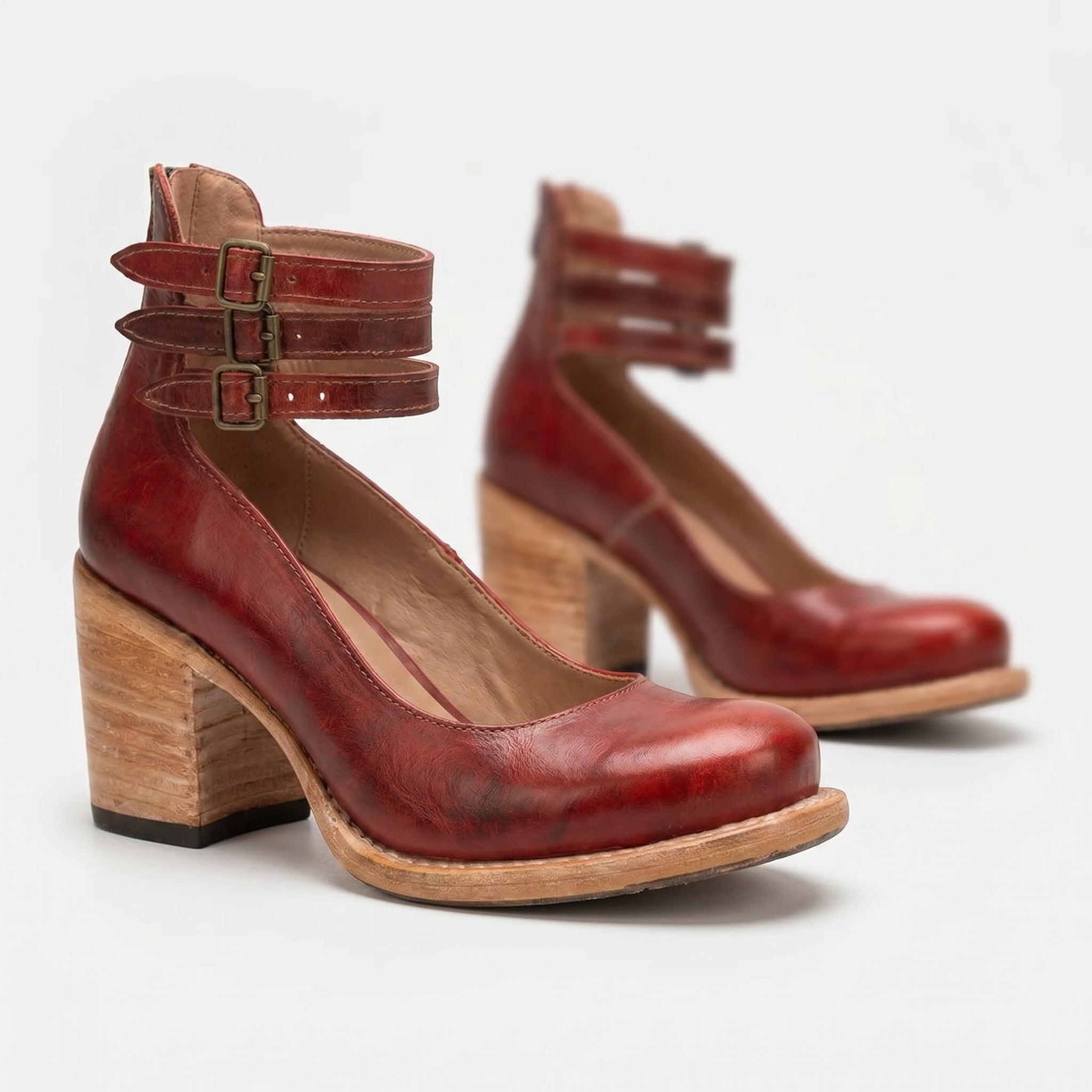 Daisy - Daisy  - Women's Ankle Strap Block Heels - Sandals - Red - Taylor & Bennett