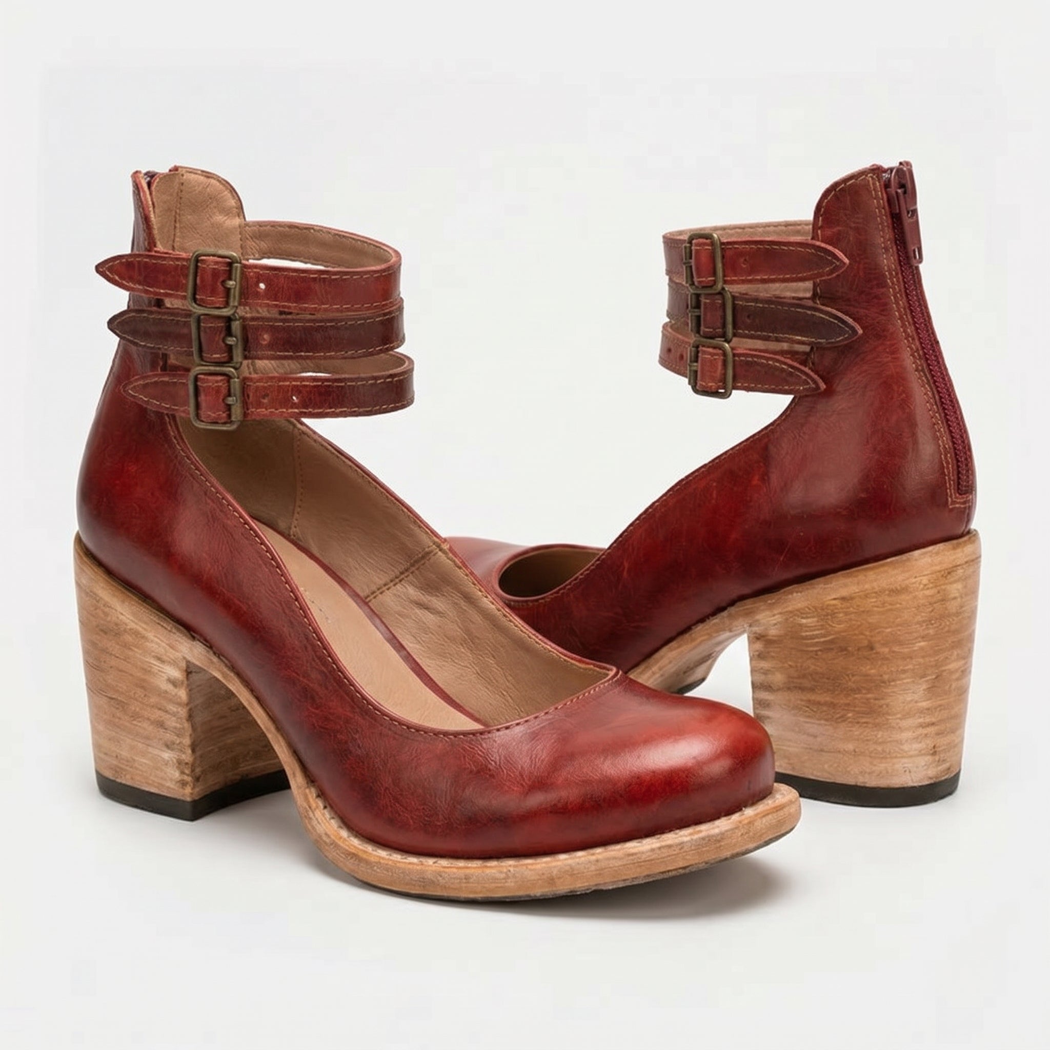 Daisy - Daisy  - Women's Ankle Strap Block Heels - Sandals - Red - Taylor & Bennett