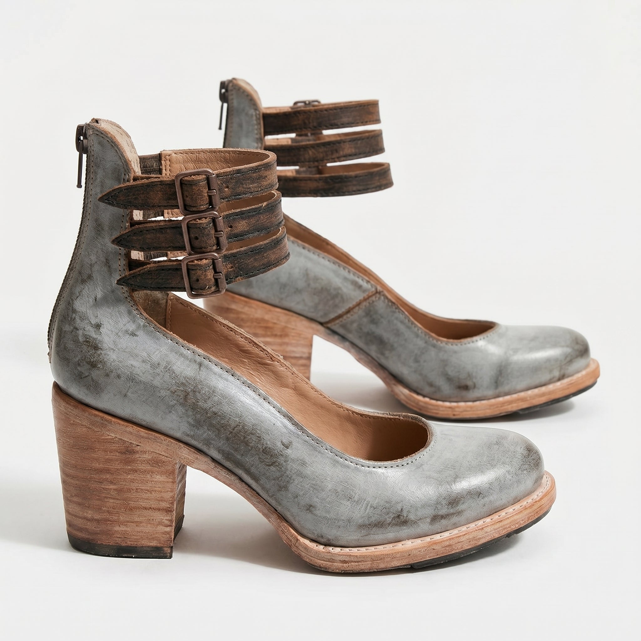 Daisy - Daisy  - Women's Ankle Strap Block Heels - Sandals - Grey - Taylor & Bennett