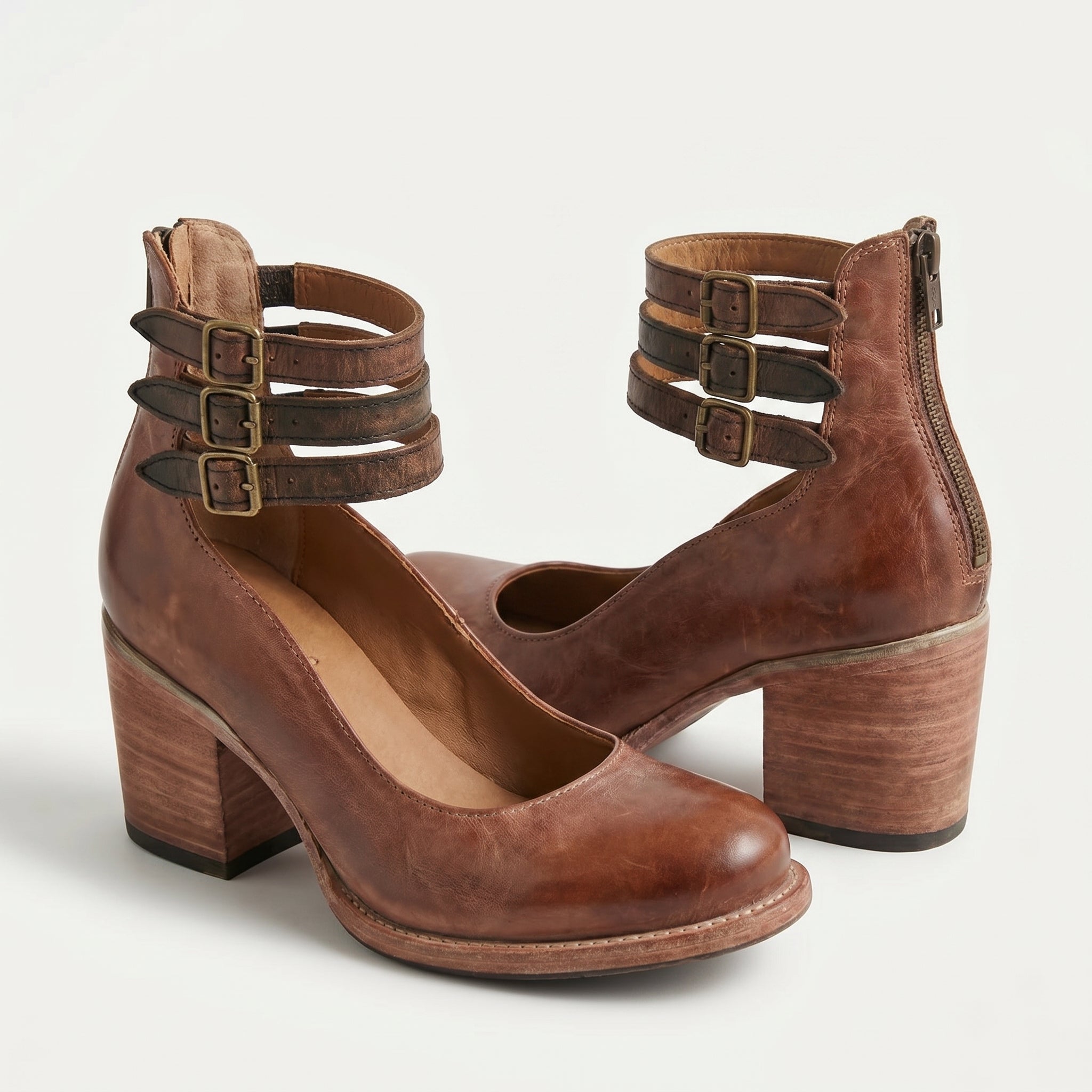 Daisy - Daisy  - Women's Ankle Strap Block Heels - Sandals - Dark Brown - Taylor & Bennett