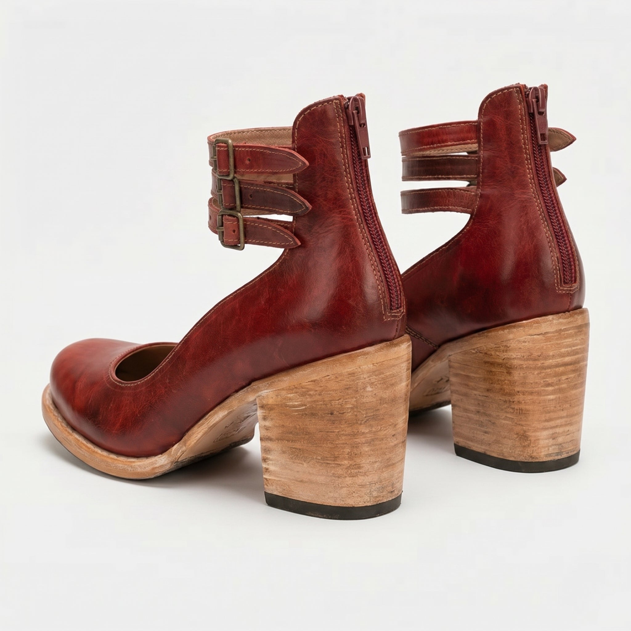 Daisy - Daisy  - Women's Ankle Strap Block Heels - Sandals - Red - Taylor & Bennett