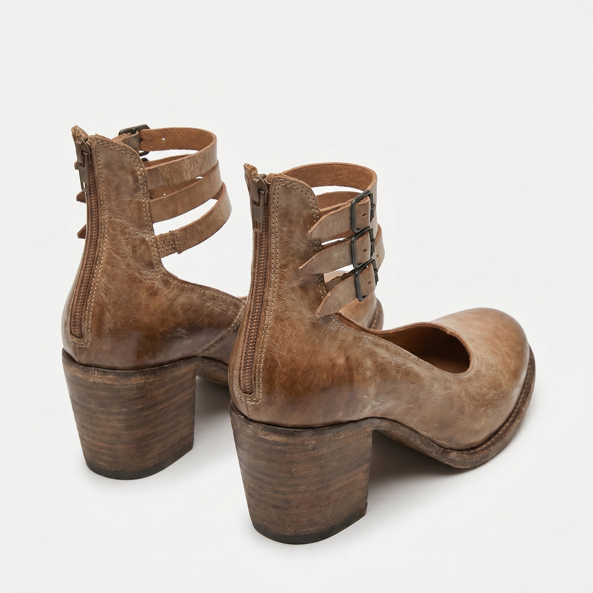 Daisy - Daisy  - Women's Ankle Strap Block Heels - Sandals - Brown - Taylor & Bennett