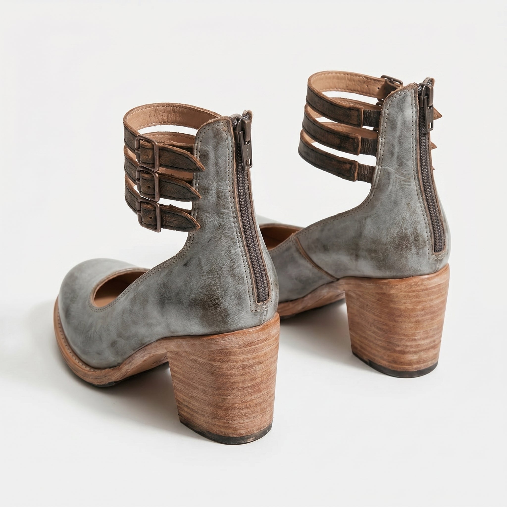 Daisy - Daisy  - Women's Ankle Strap Block Heels - Sandals - Grey - Taylor & Bennett