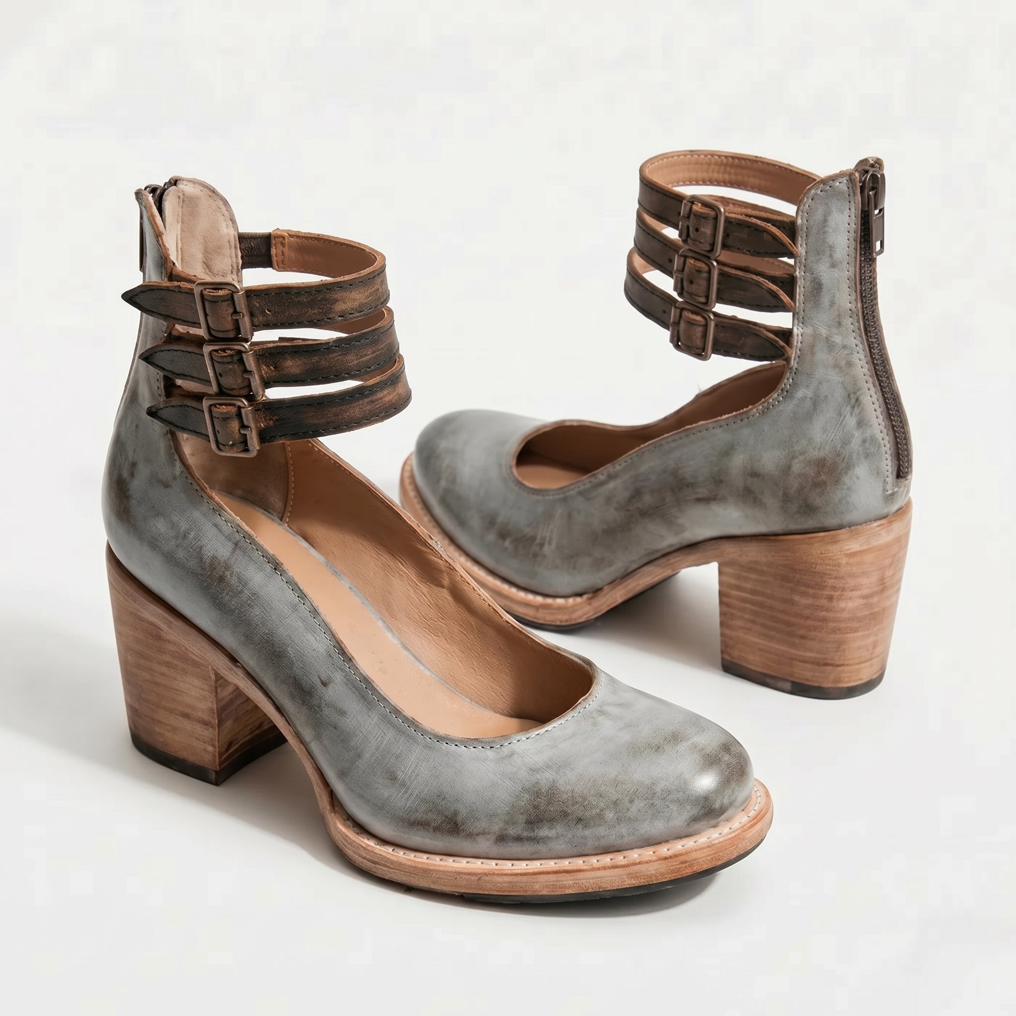 Daisy - Women's Ankle Strap Block Heels - Sandals - Grey - Taylor & Bennett