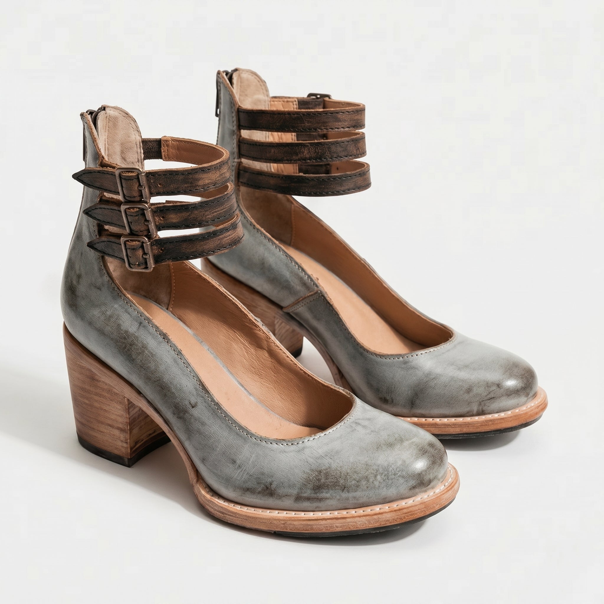 Daisy - Women's Ankle Strap Block Heels - Sandals - Grey - Taylor & Bennett