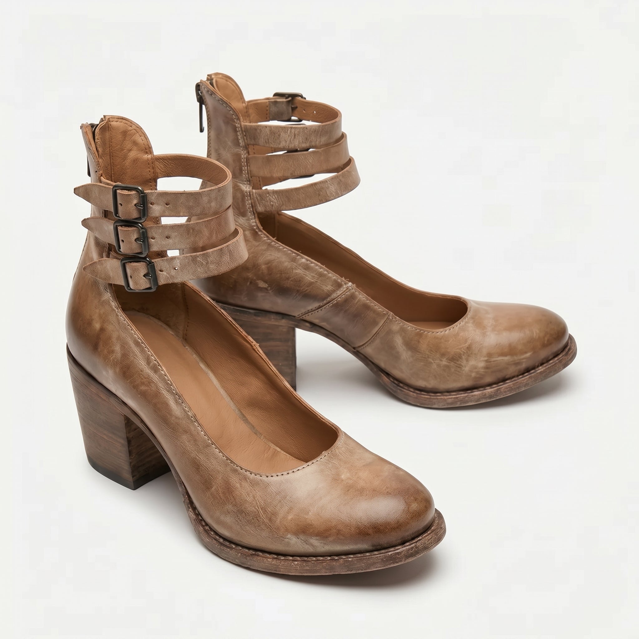 Daisy - Women's Ankle Strap Block Heels - Sandals - Brown - Taylor & Bennett