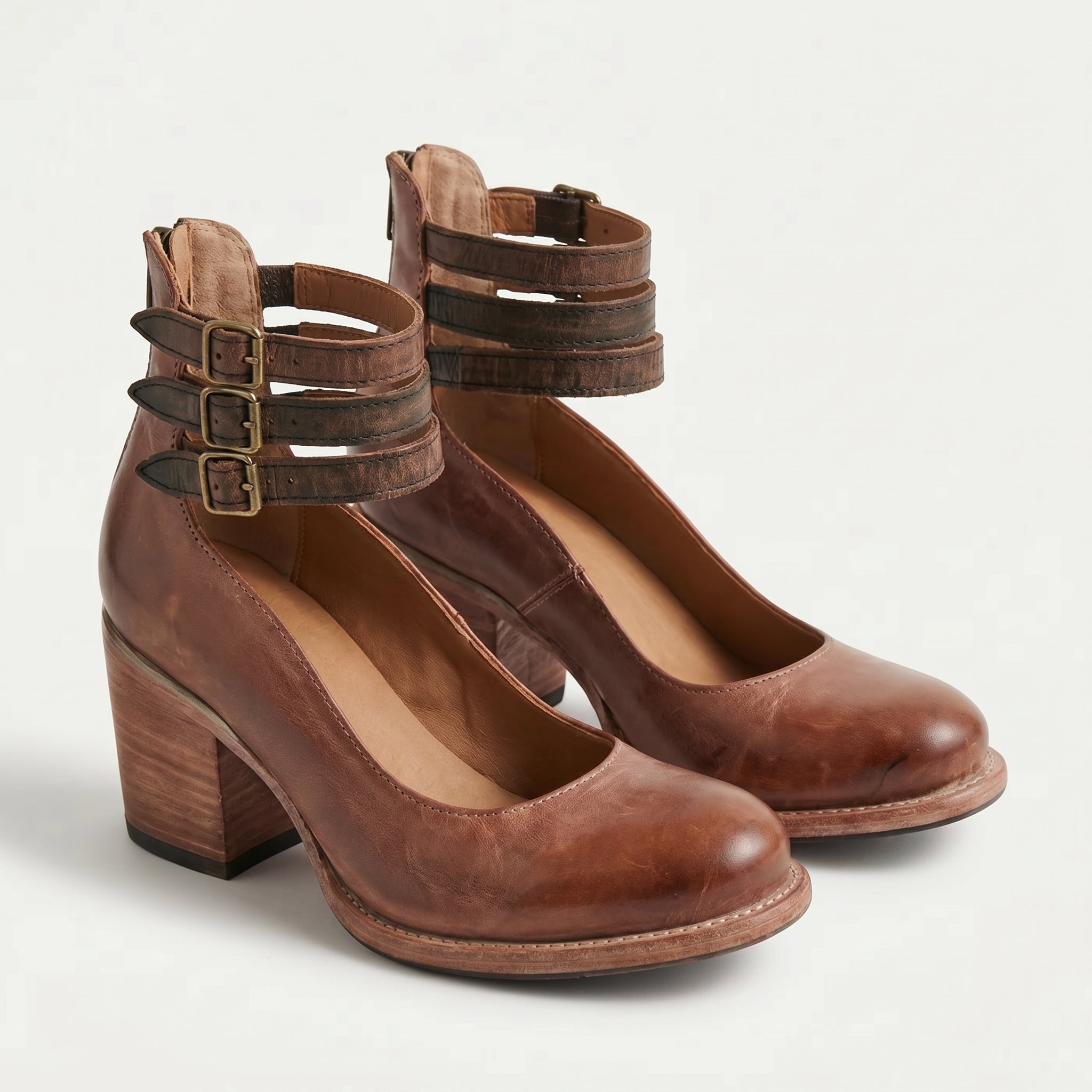 Daisy - Women's Ankle Strap Block Heels - Sandals - Dark Brown - Taylor & Bennett