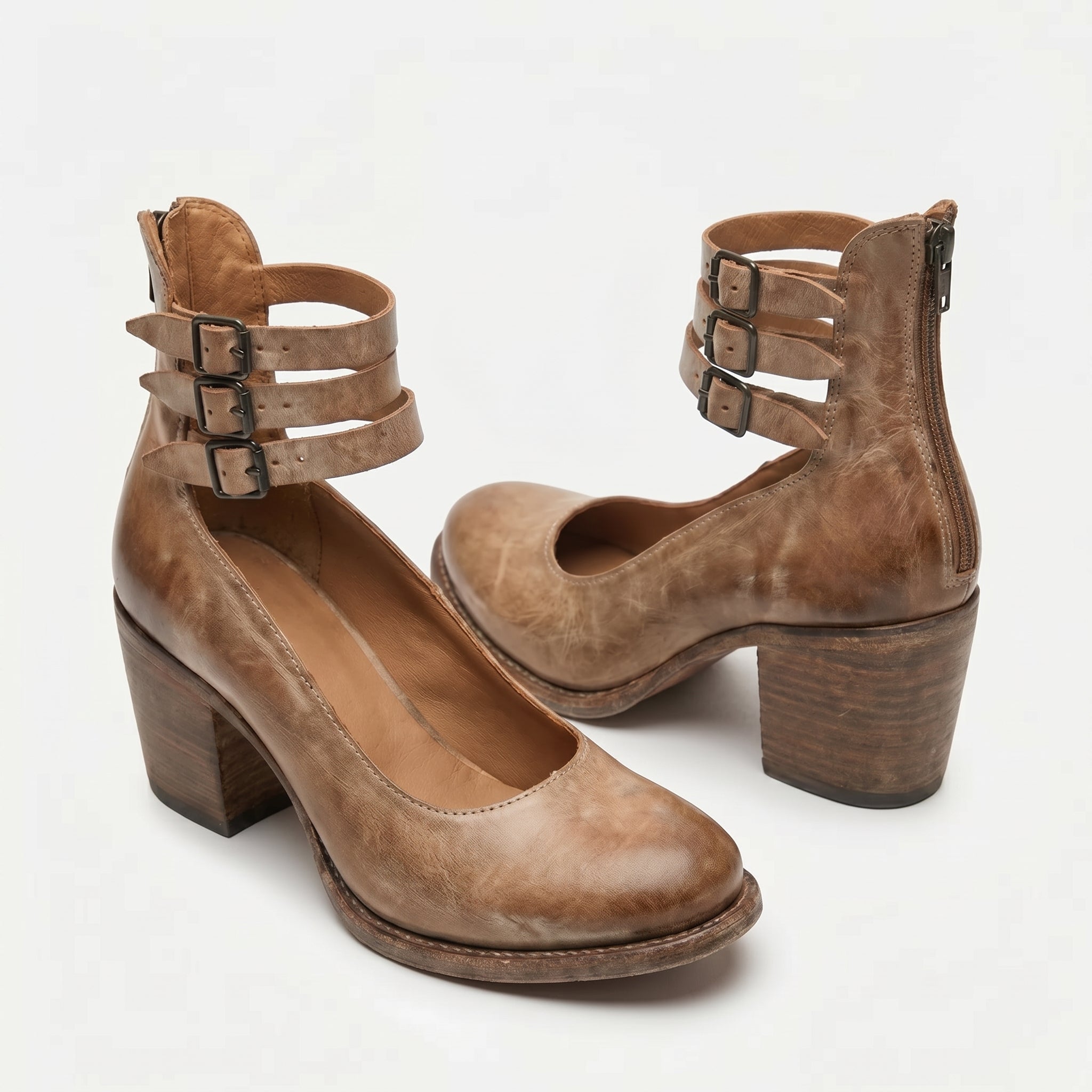 Daisy - Women's Ankle Strap Block Heels - Sandals - Brown - Taylor & Bennett
