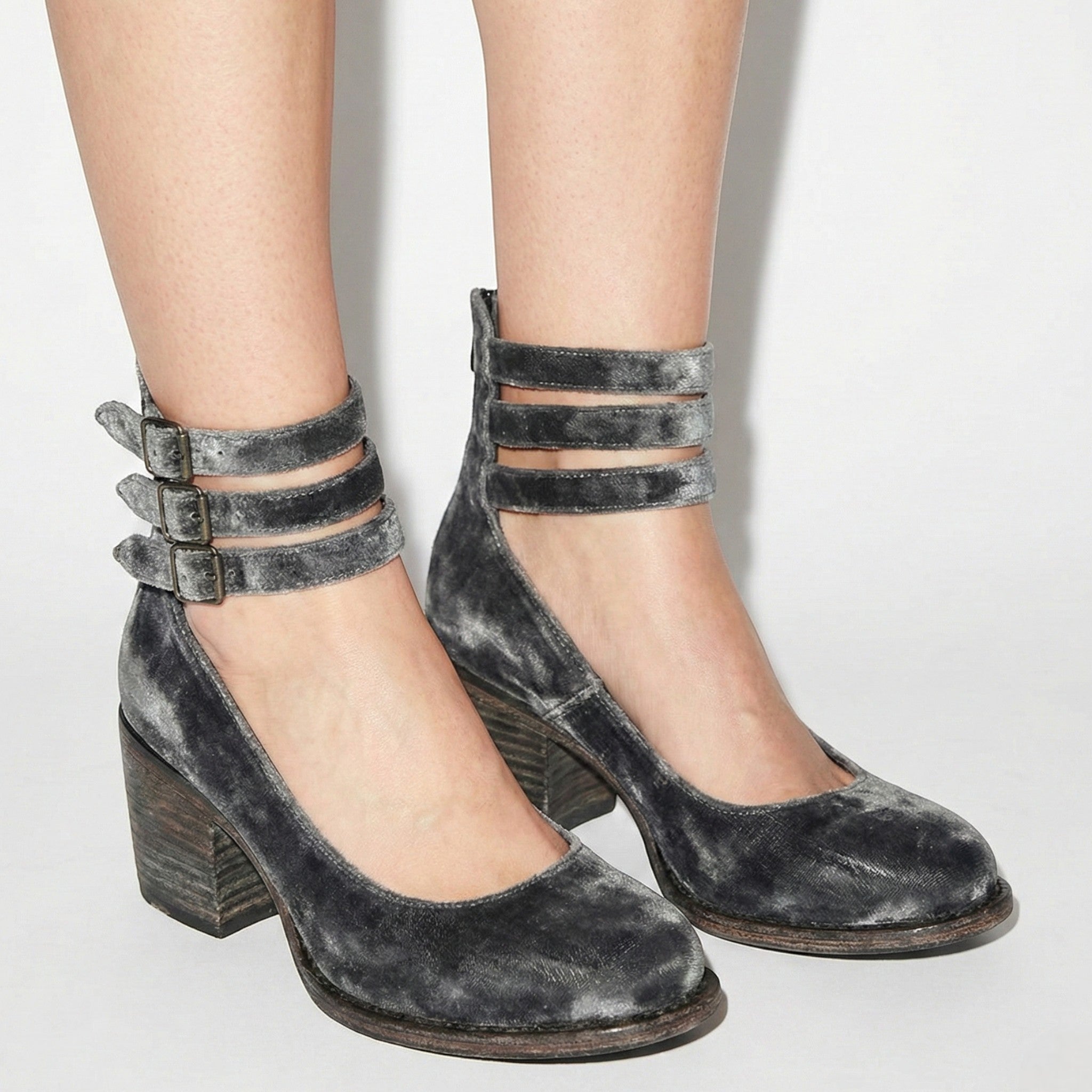 Daisy - Women's Block Heel Ankle Boots with Triple Buckle Straps - Sandals - Black - Taylor & Bennett