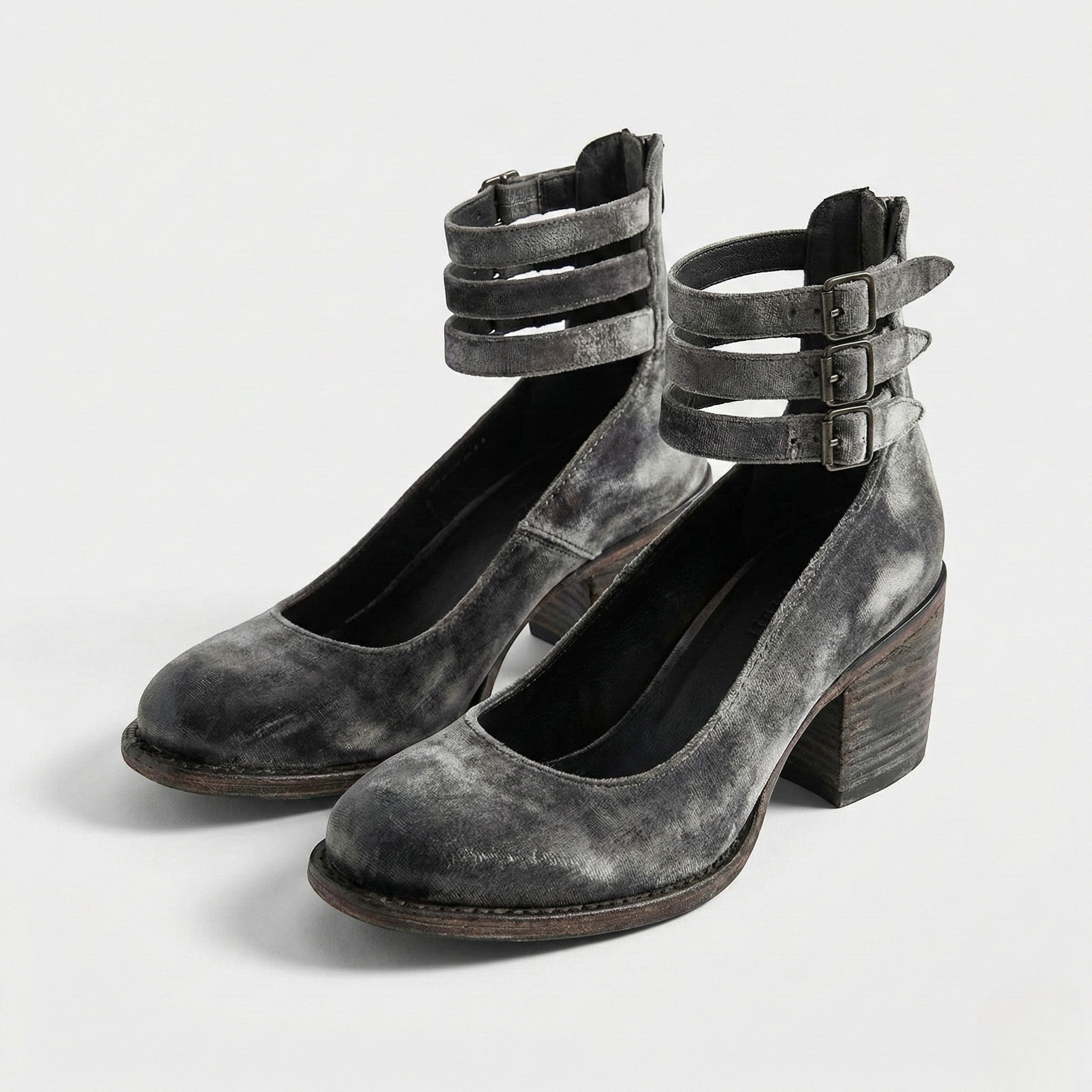 Daisy - Women's Block Heel Ankle Boots with Triple Buckle Straps - Sandals - Black - Taylor & Bennett