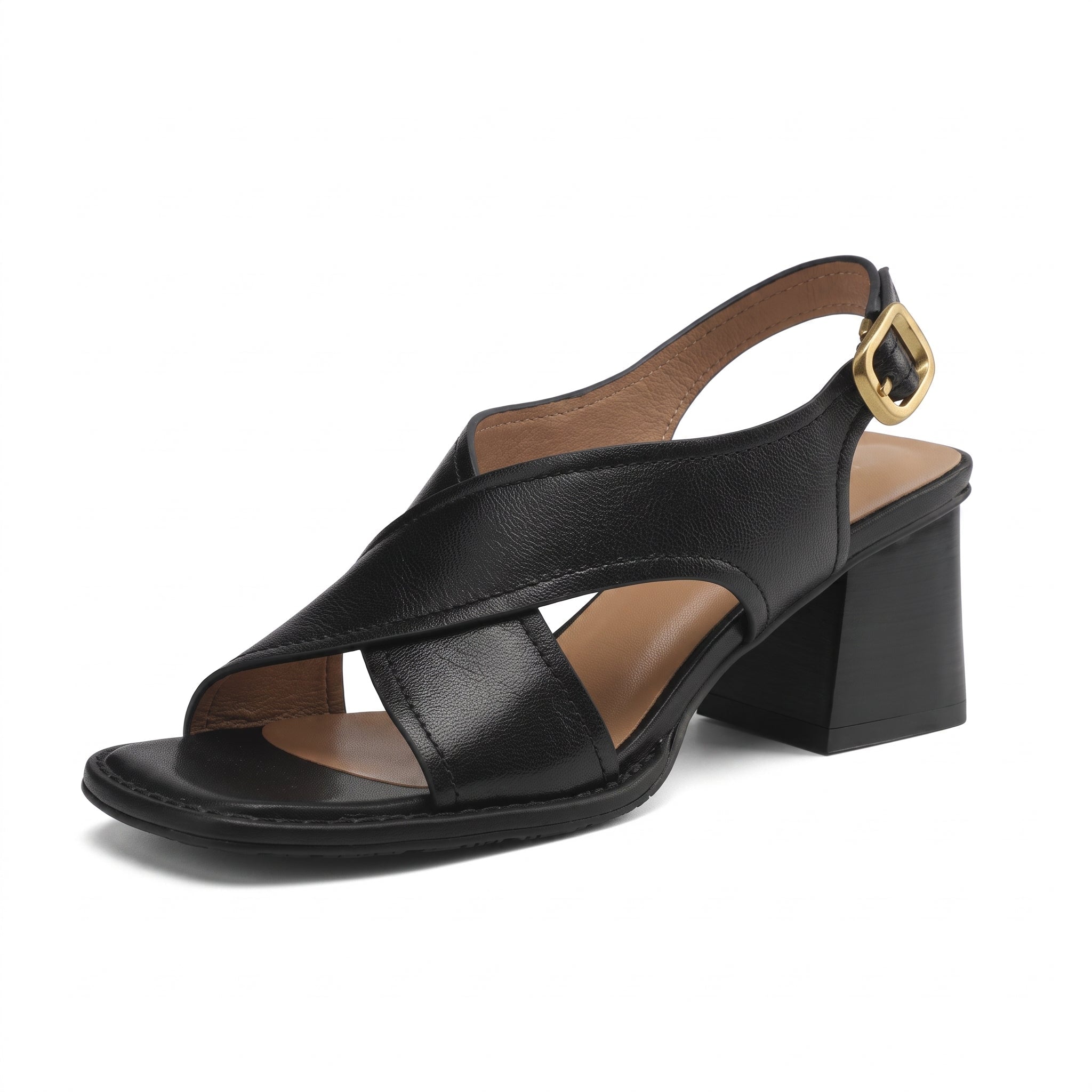 Daisy - Women's Block Heel Cross Strap Slingback Sandals - Sandals - Black - Taylor & Bennett