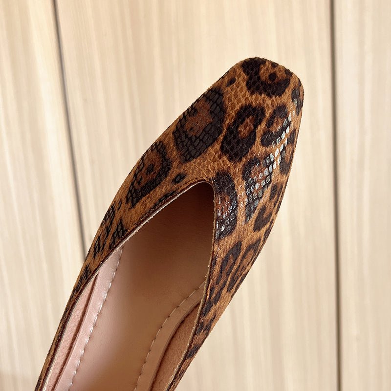 Daisy - Women's Leopard Print Flats with Square Toe - Sandals - Light Brown - Taylor & Bennett