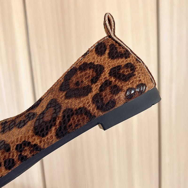 Daisy - Women's Leopard Print Flats with Square Toe - Sandals - Light Brown - Taylor & Bennett