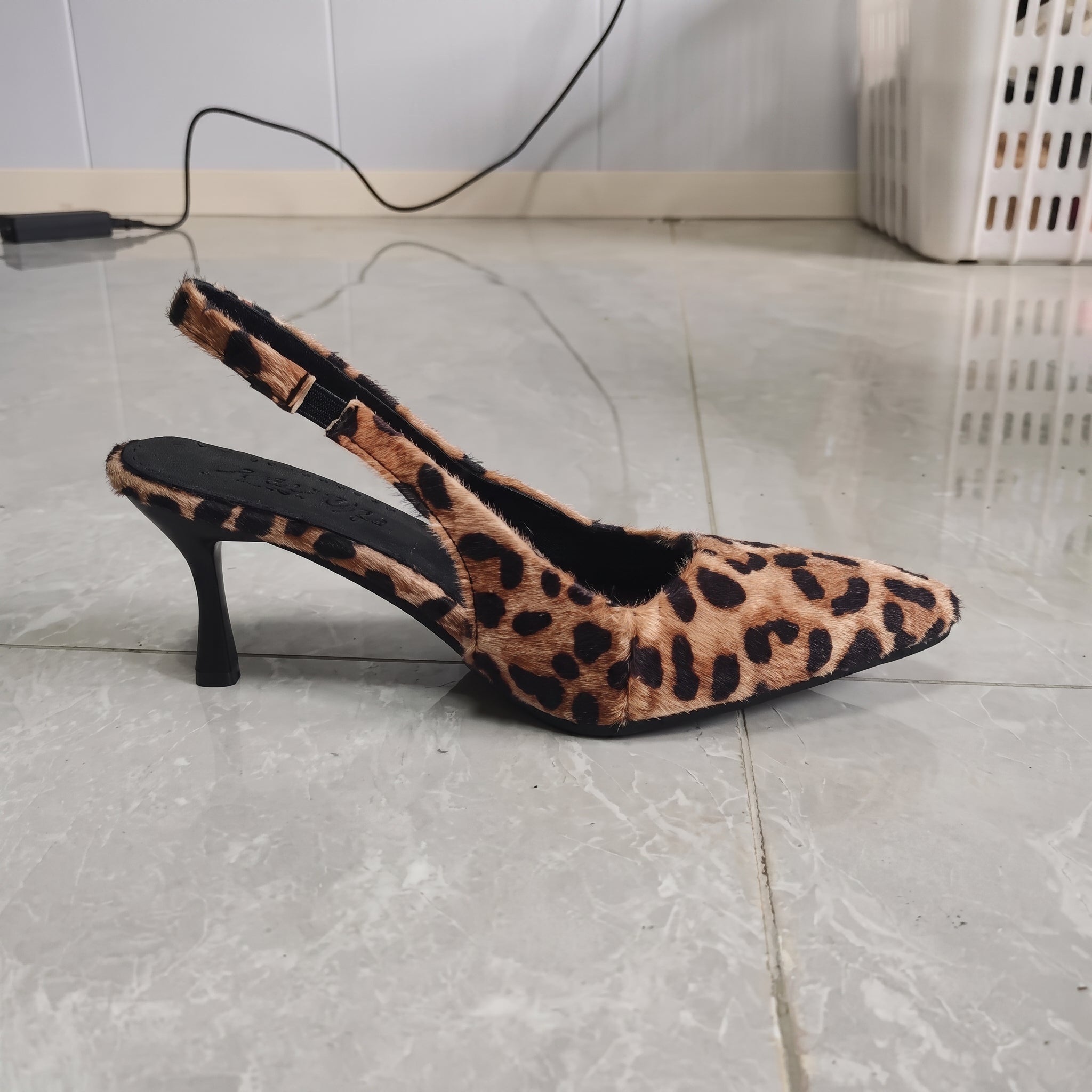 Daisy - Women's Leopard Print Pointed Toe Slingback Kitten Heel Pumps - Sandals - Brown - Taylor & Bennett