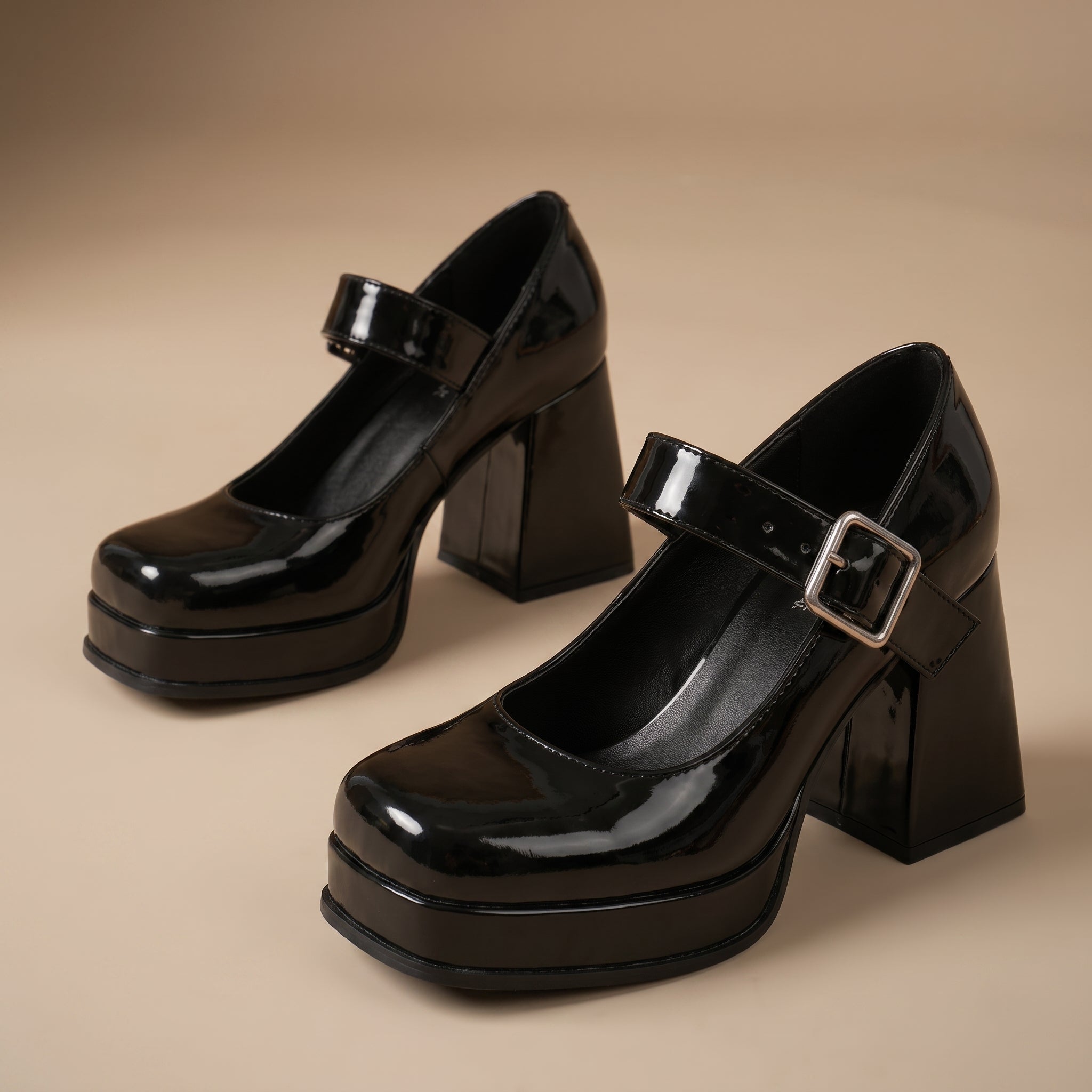 Daisy - Women's Platform Mary Jane Pupms with Buckle Strap - Heels - Black - Taylor & Bennett