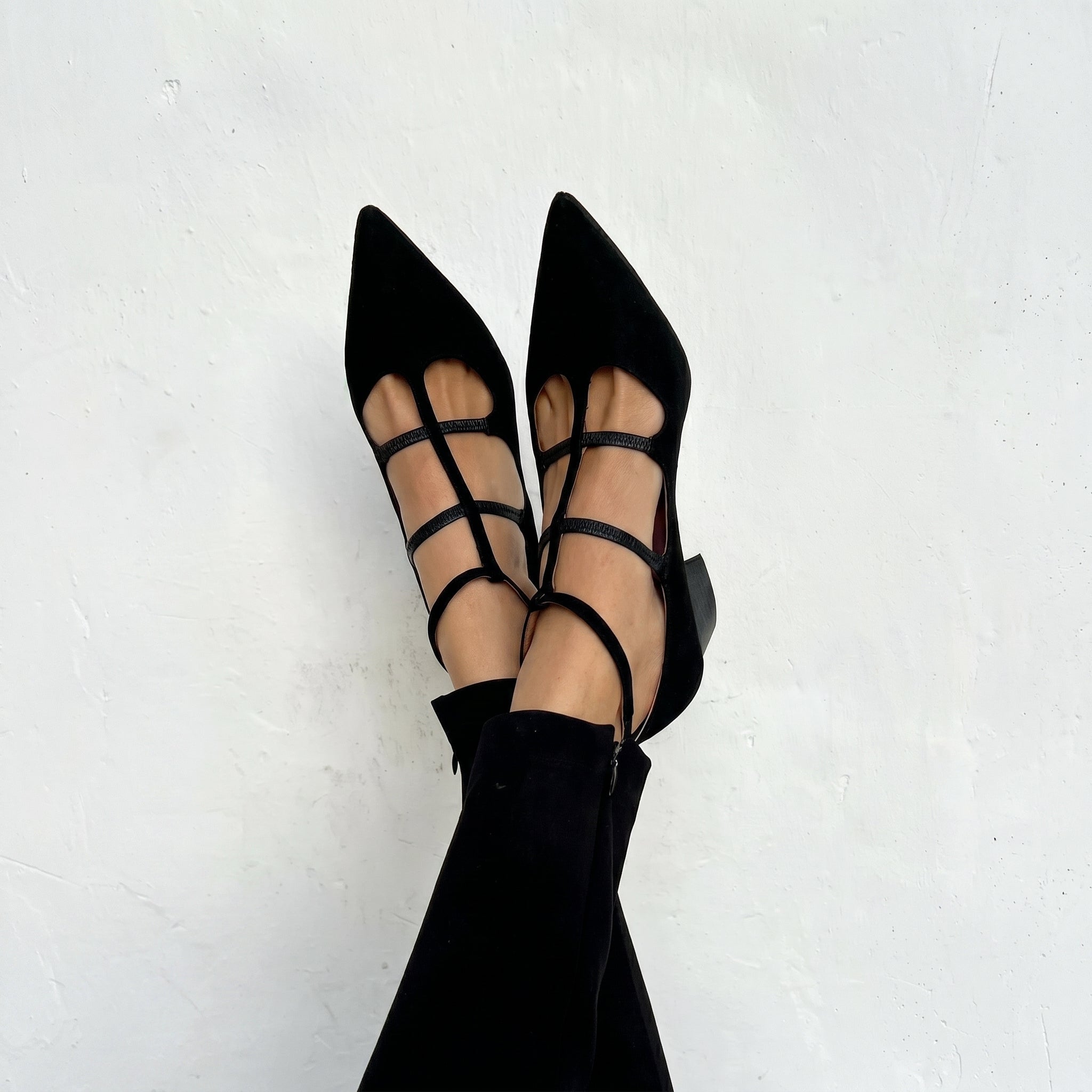 Daisy - Women's Pointed Toe Multi - Strap Kitten Heel Pumps - Heels - Black - Taylor & Bennett