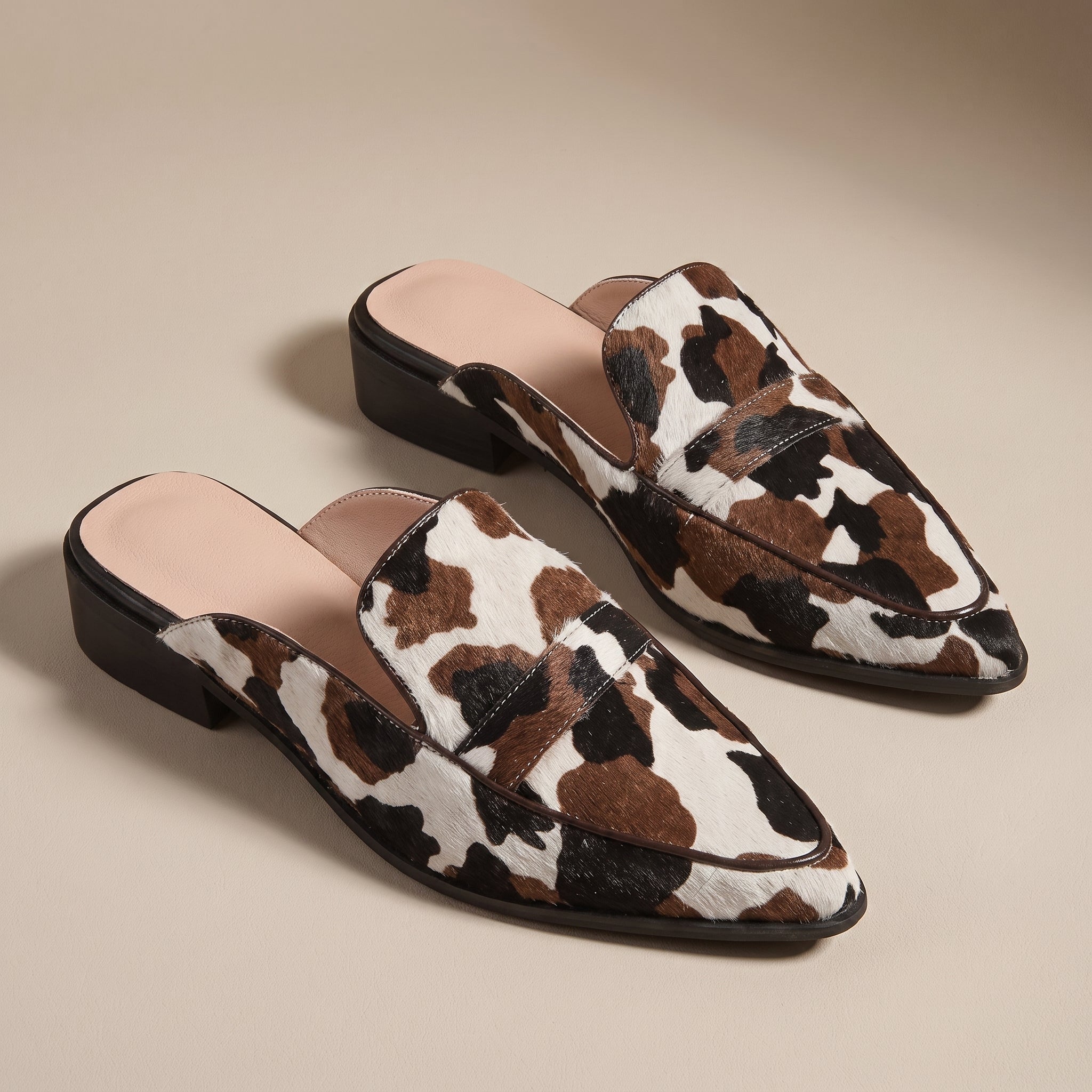 Daisy - Women's Pointed Toe Printed Low Block Heel Mules - Sandals - Brown - Taylor & Bennett