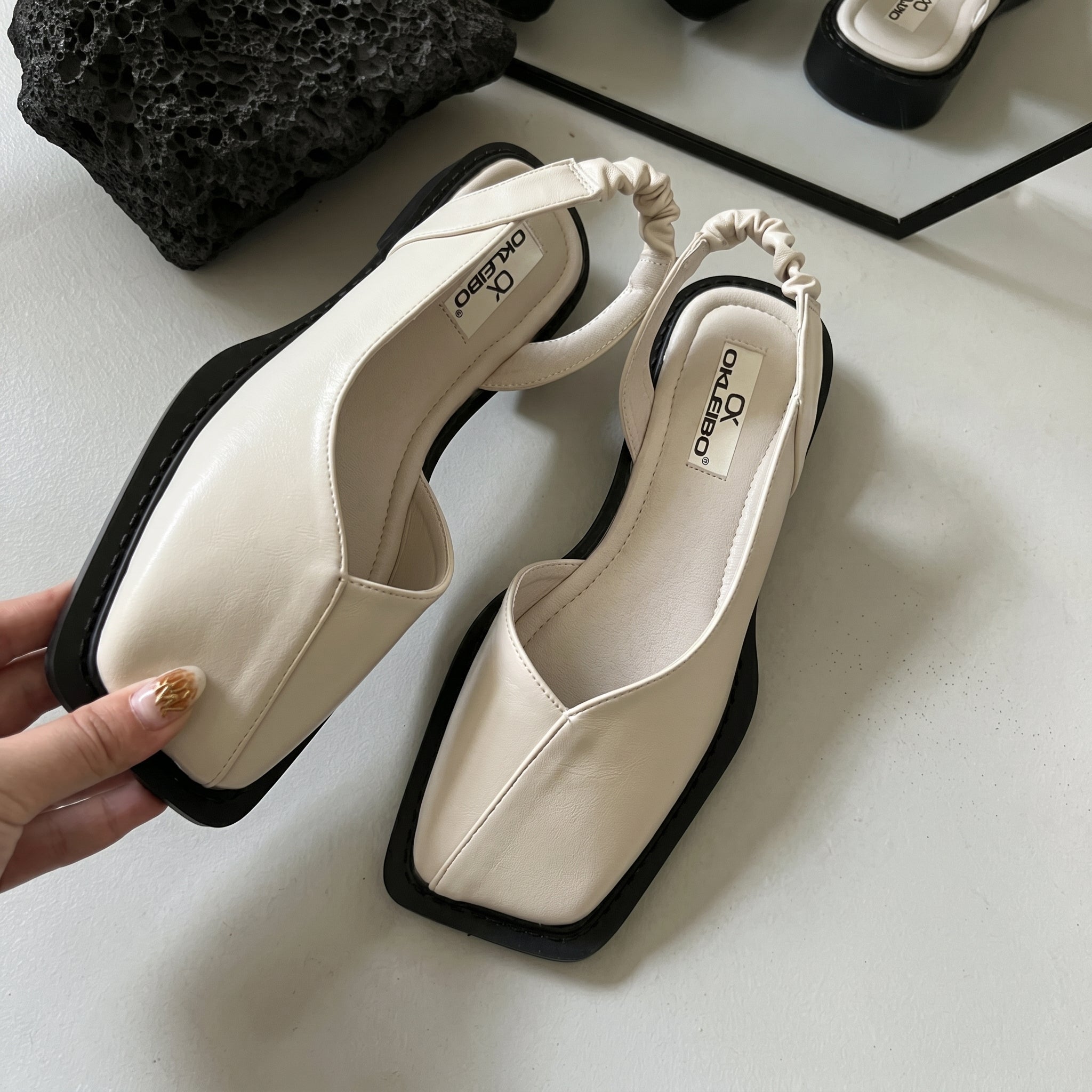 Daisy - Women's Square Toe Slingback Sandals - Sandals - Beige - Taylor & Bennett