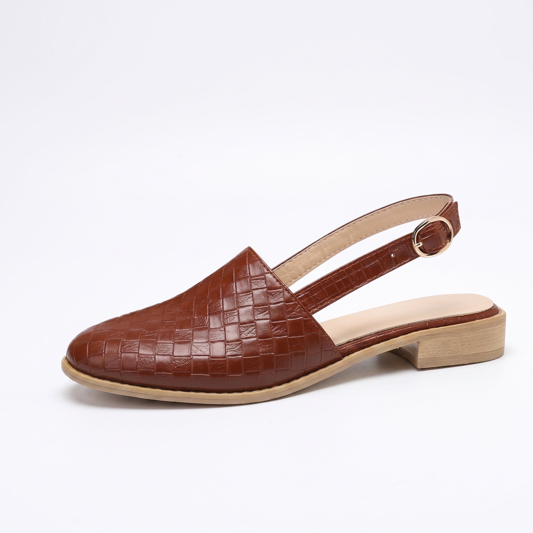 Daisy - Women's Woven Slingback Mules with Buckle Strap - Sandals - Dark Brown - Taylor & Bennett