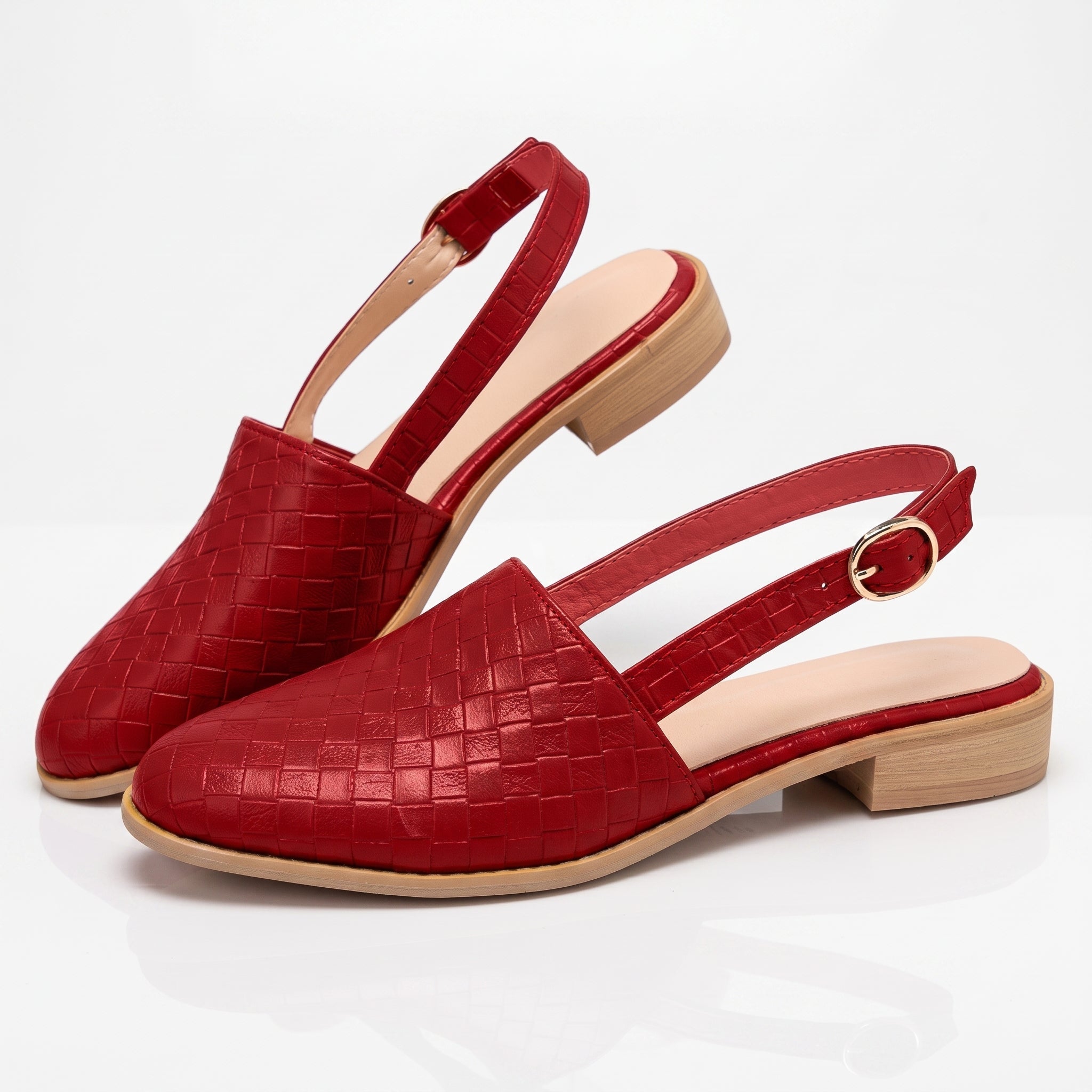 Daisy - Women's Woven Slingback Mules with Buckle Strap - Sandals - Red - Taylor & Bennett