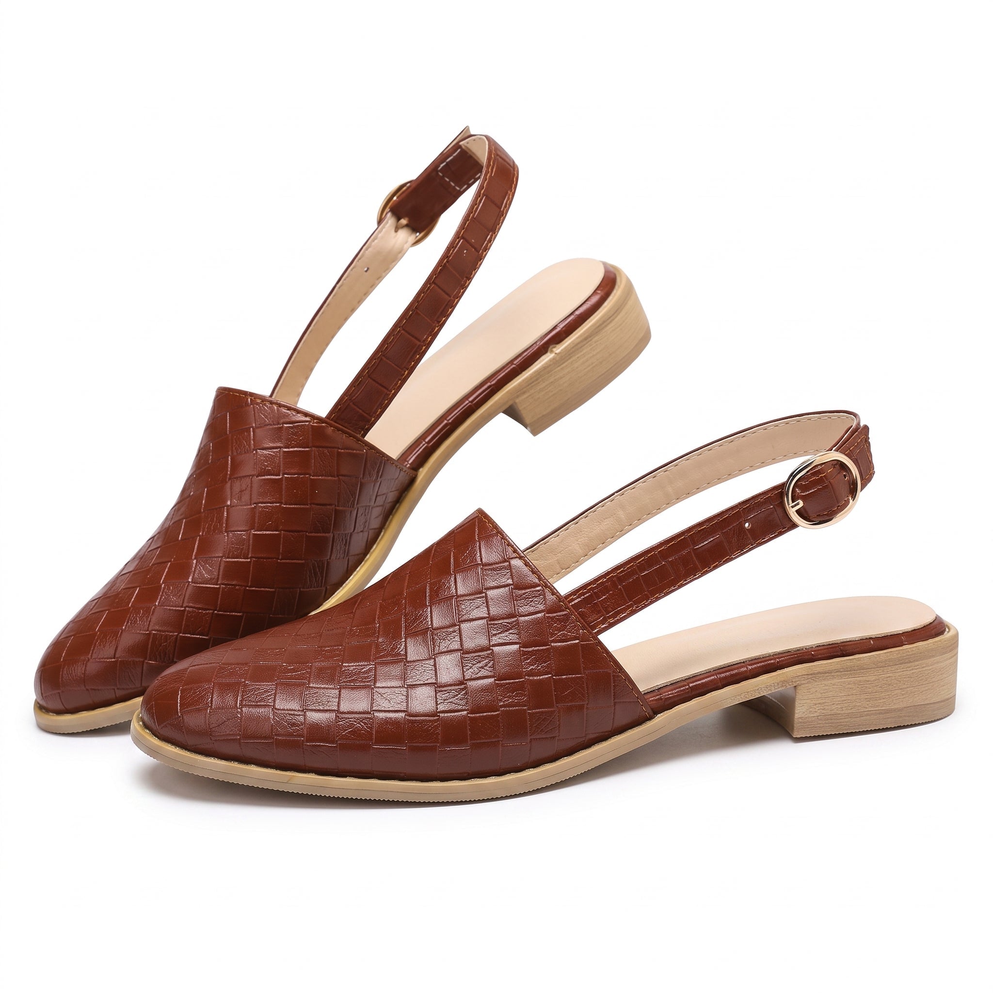 Daisy - Women's Woven Slingback Mules with Buckle Strap - Sandals - Dark Brown - Taylor & Bennett