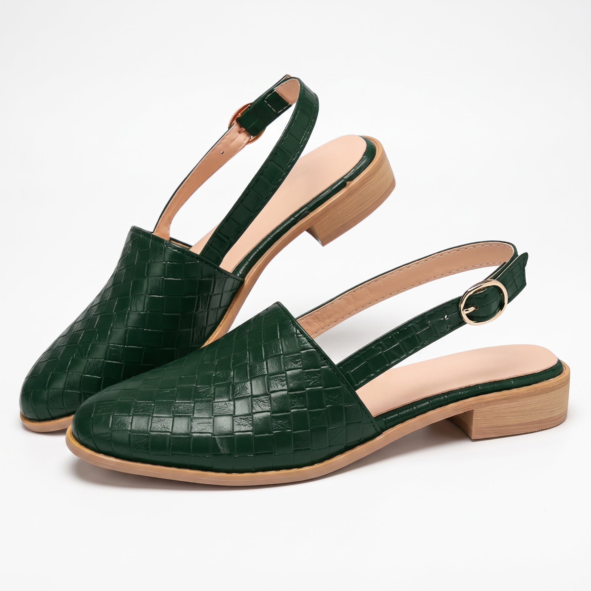 Daisy - Women's Woven Slingback Mules with Buckle Strap - Sandals - Green - Taylor & Bennett