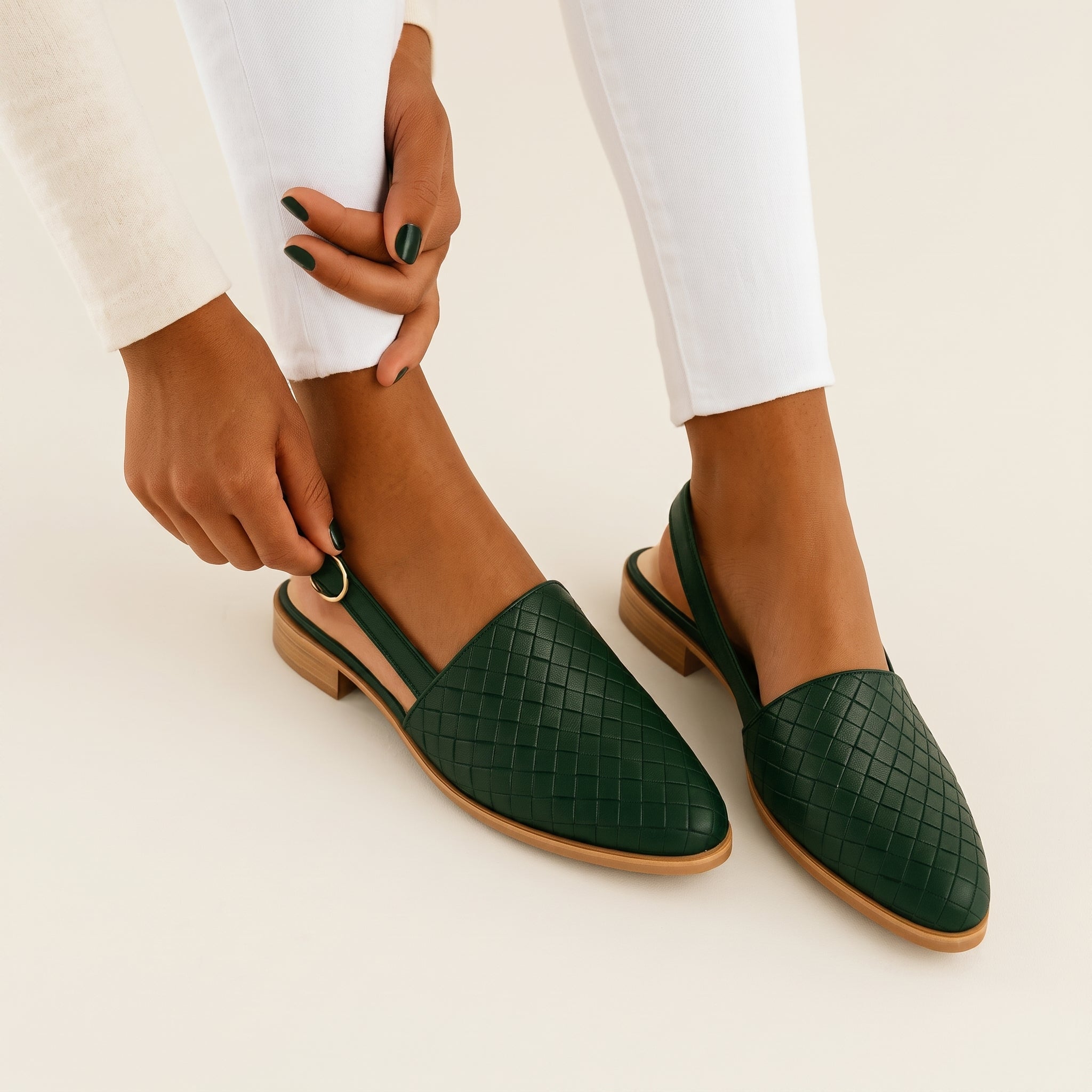 Daisy - Women's Woven Slingback Mules with Buckle Strap - Sandals - Green - Taylor & Bennett