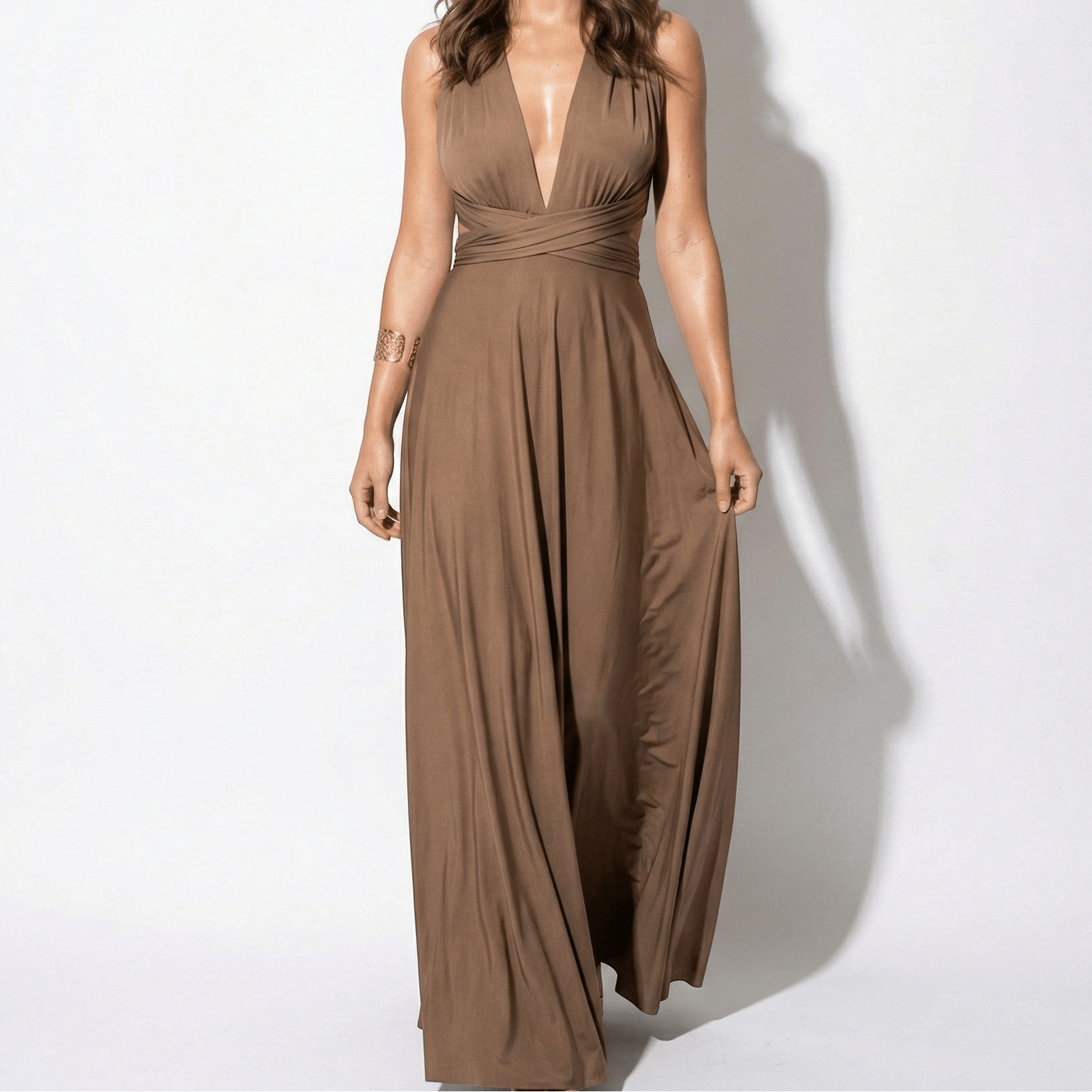 Danielle - Women's 3 - Way Maxi Dress with Waist Tie - Dress - Coffee - Taylor & Bennett