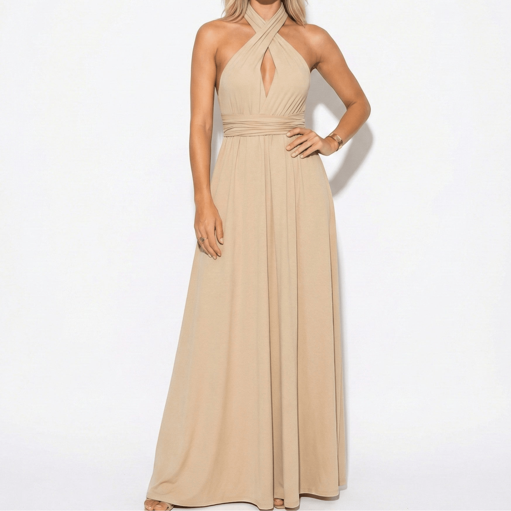 Danielle - Women's 3 - Way Maxi Dress with Waist Tie - Dress - Khaki - Taylor & Bennett