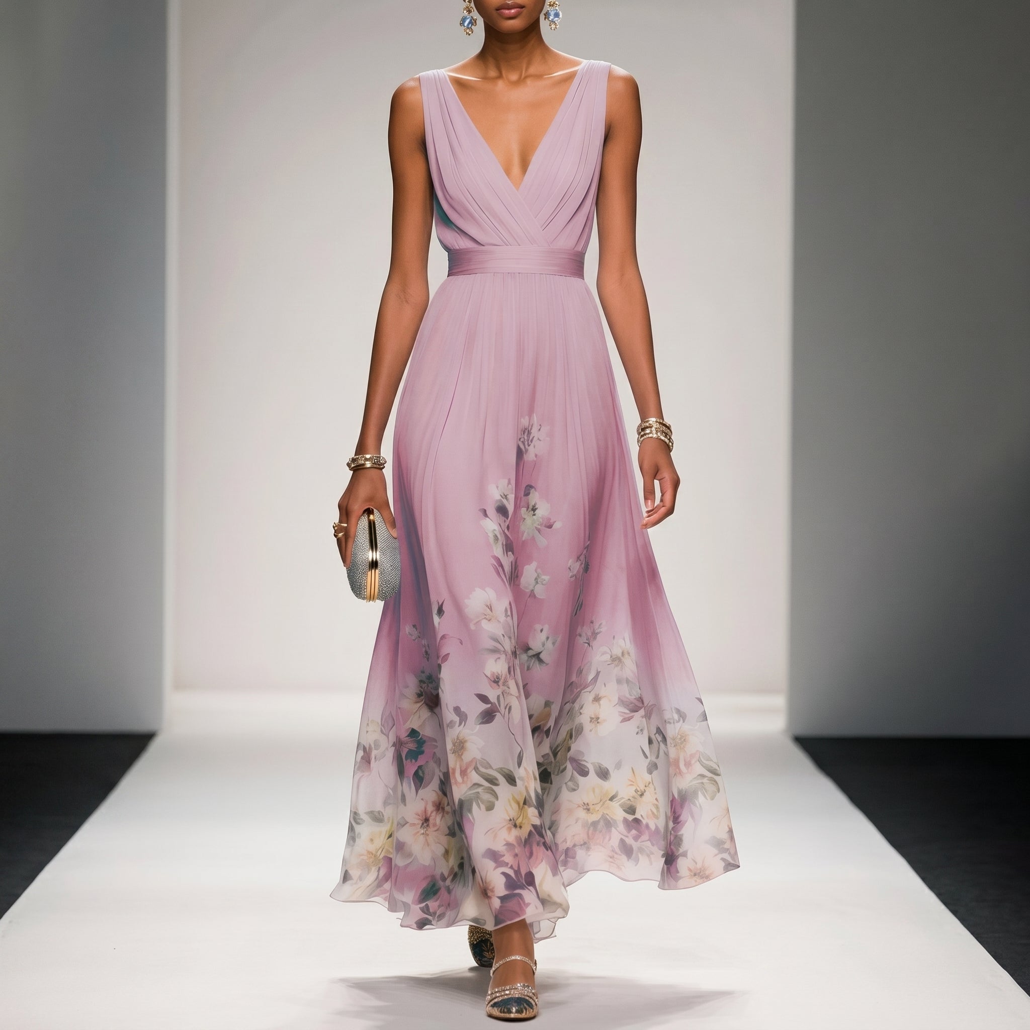 Diana - Women's Wedding Guest Sleeveless Floral Maxi Dress - Maxi Dresses - Pink - Taylor & Bennett