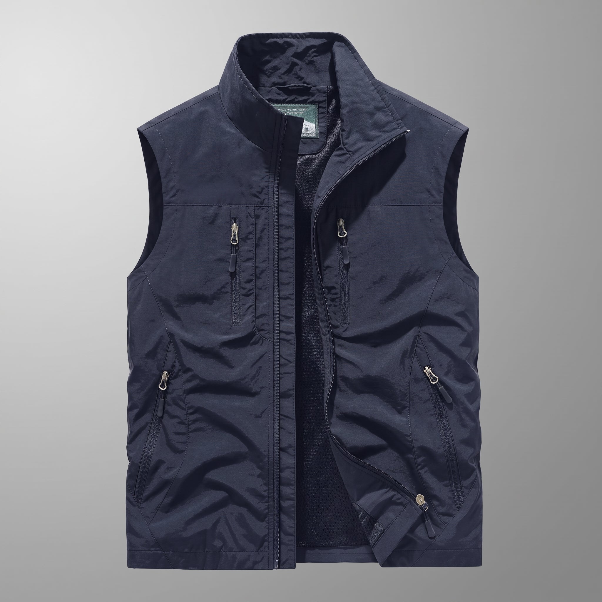 Dieter - Men's Stand Collar Multi-Pocket Transitional Gilet - Vests - Navy Blue - Taylor & Bennett