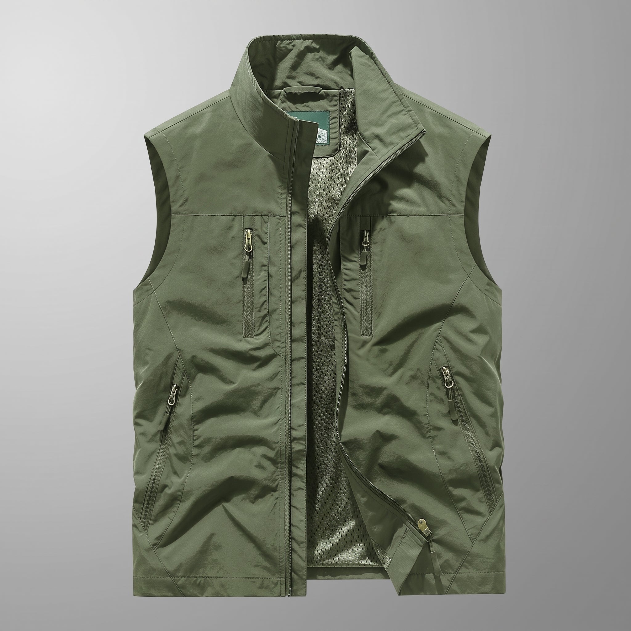 Dieter - Men's Stand Collar Multi-Pocket Transitional Gilet - Vests - Green - Taylor & Bennett