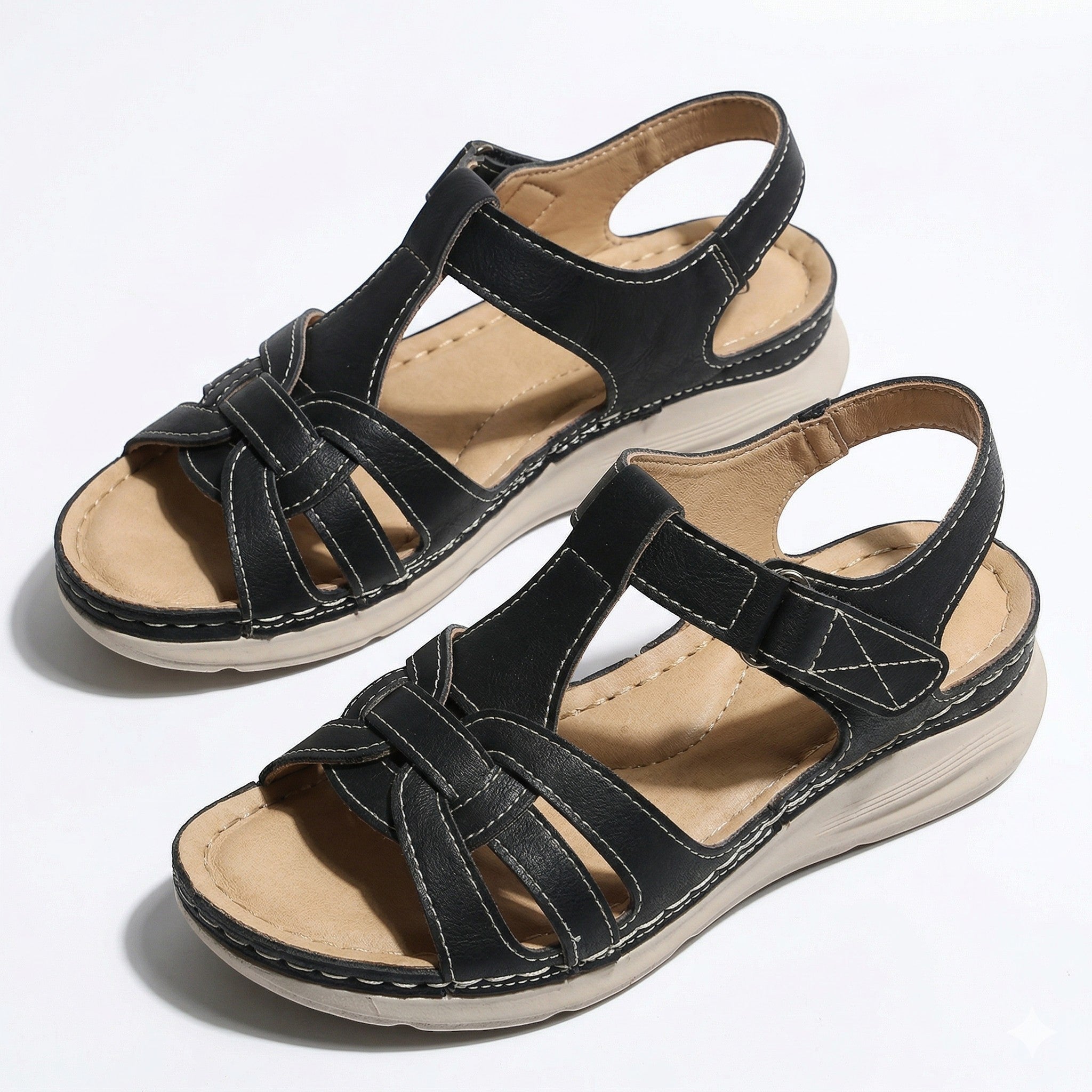 Donna - Women's Wedge Sandals with Buckle Slingback - Sandals - Black - Taylor & Bennett